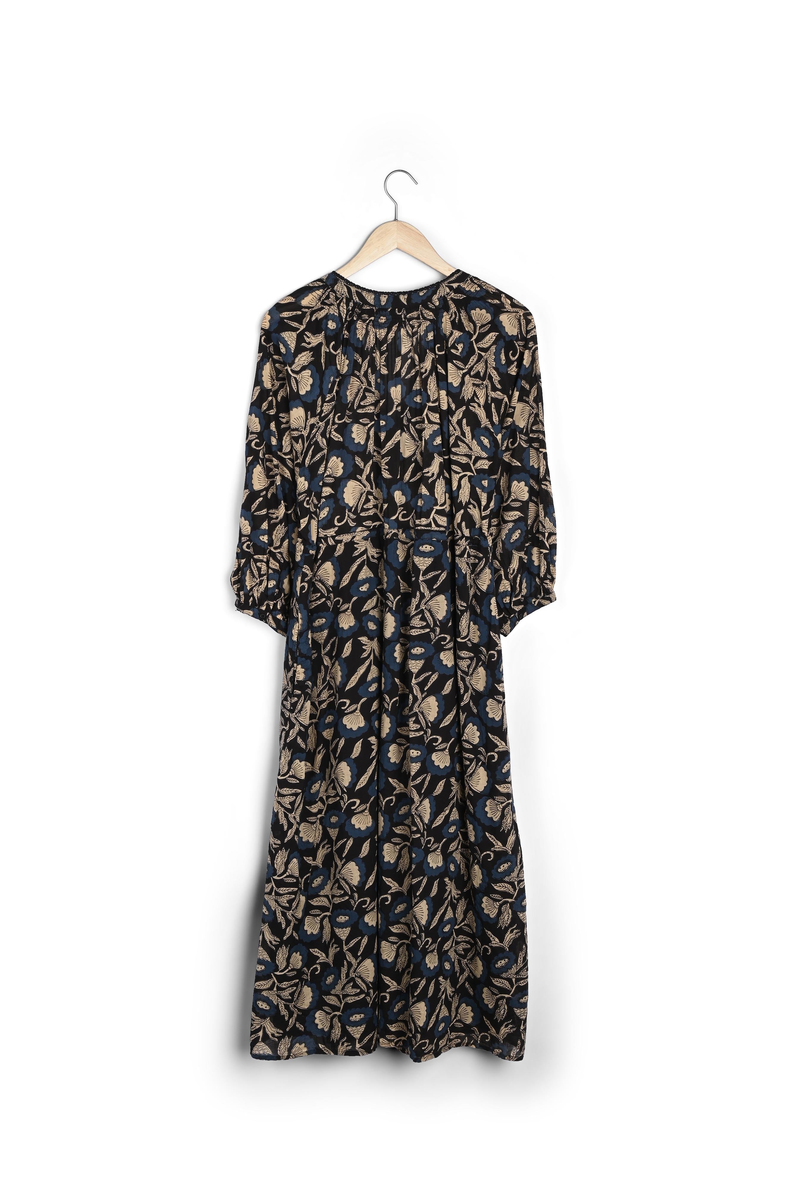 Robe longue en coton imprimé noir Norina Faume - seconde main