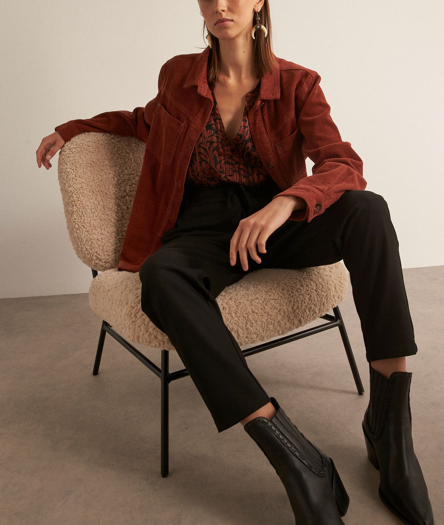 Blouse imprimée brique Elsa Faume - seconde main