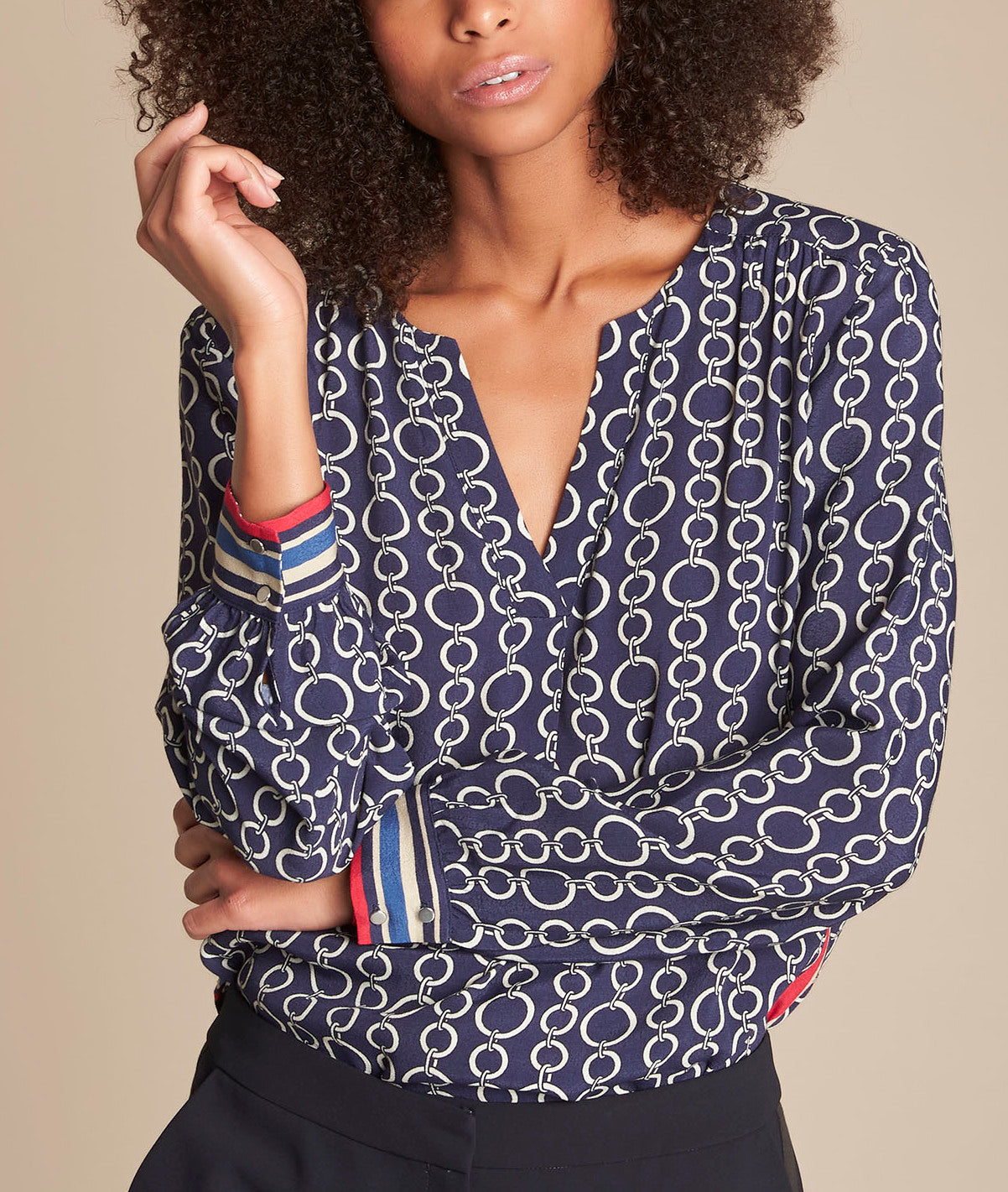 Blouse marine imprimé chaine Marin Faume - seconde main