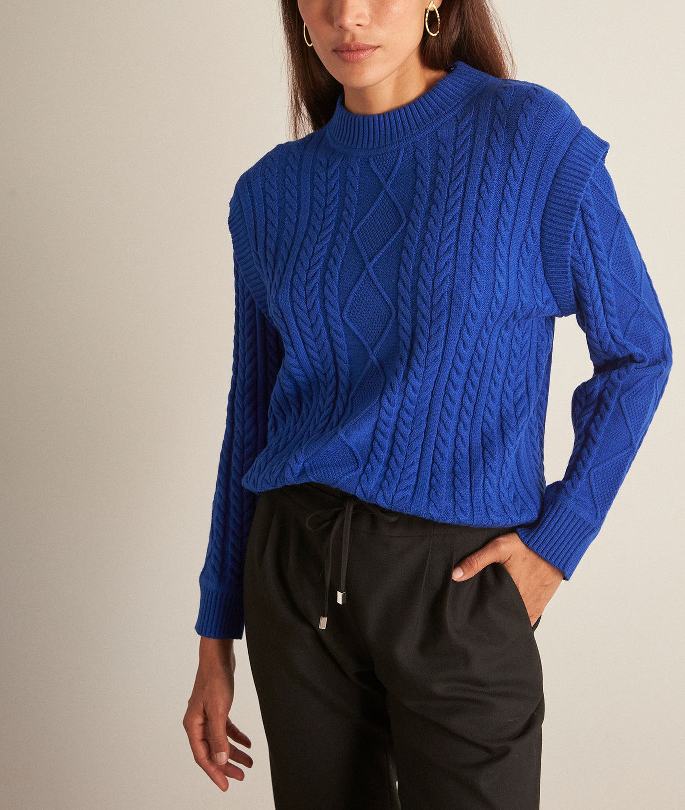 Pull torsadé en viscose EcoVero bleu roi Basso Faume - seconde main