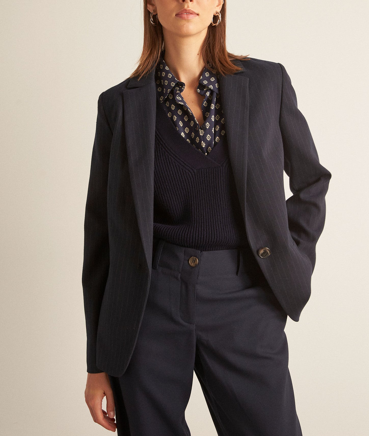 Veste de tailleur rayée marine Arlene Faume - seconde main
