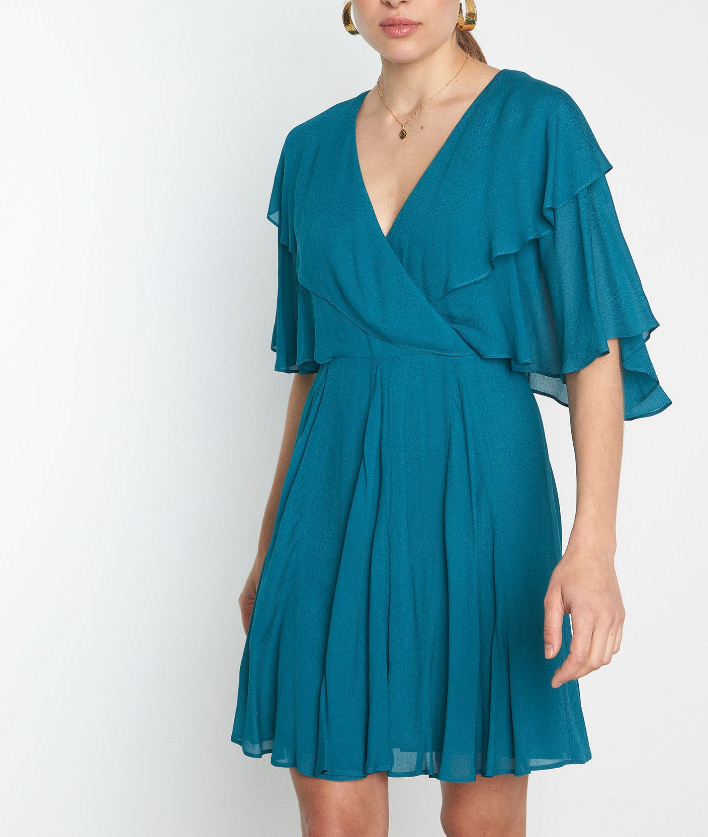 Robe courte et volantée bleu canard Nina Faume - seconde main
