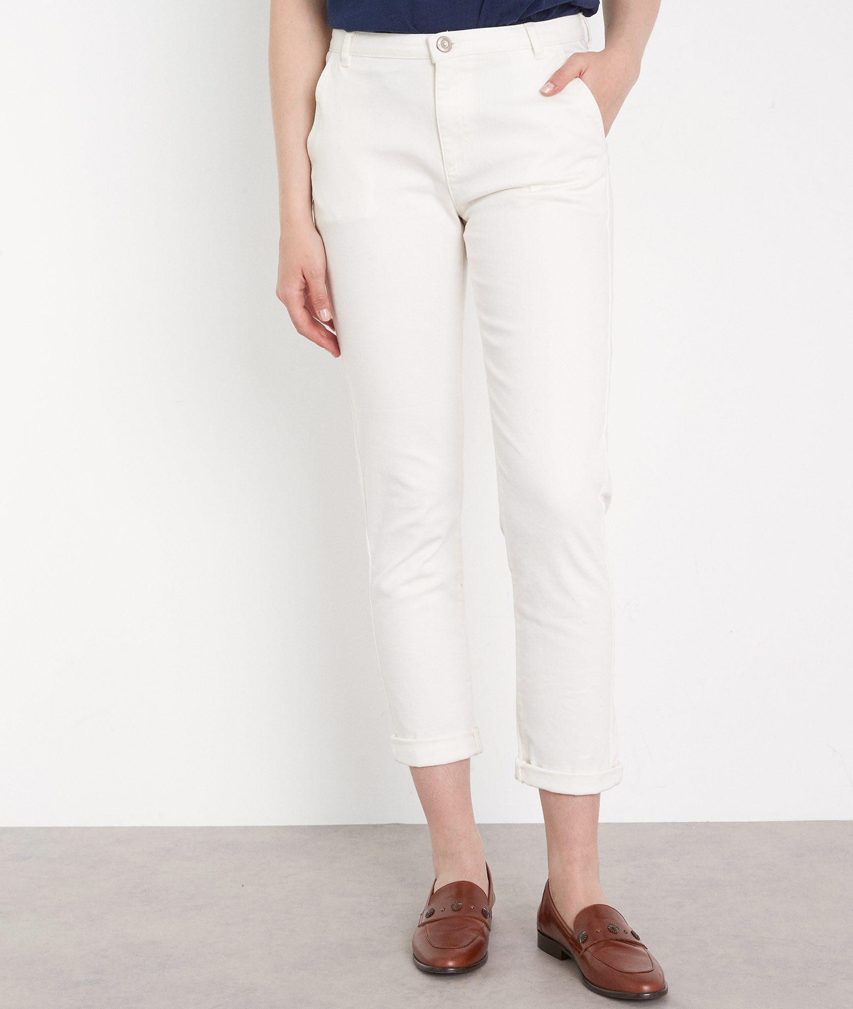 Jean blanc en coton blanc cassé Francis Faume - seconde main