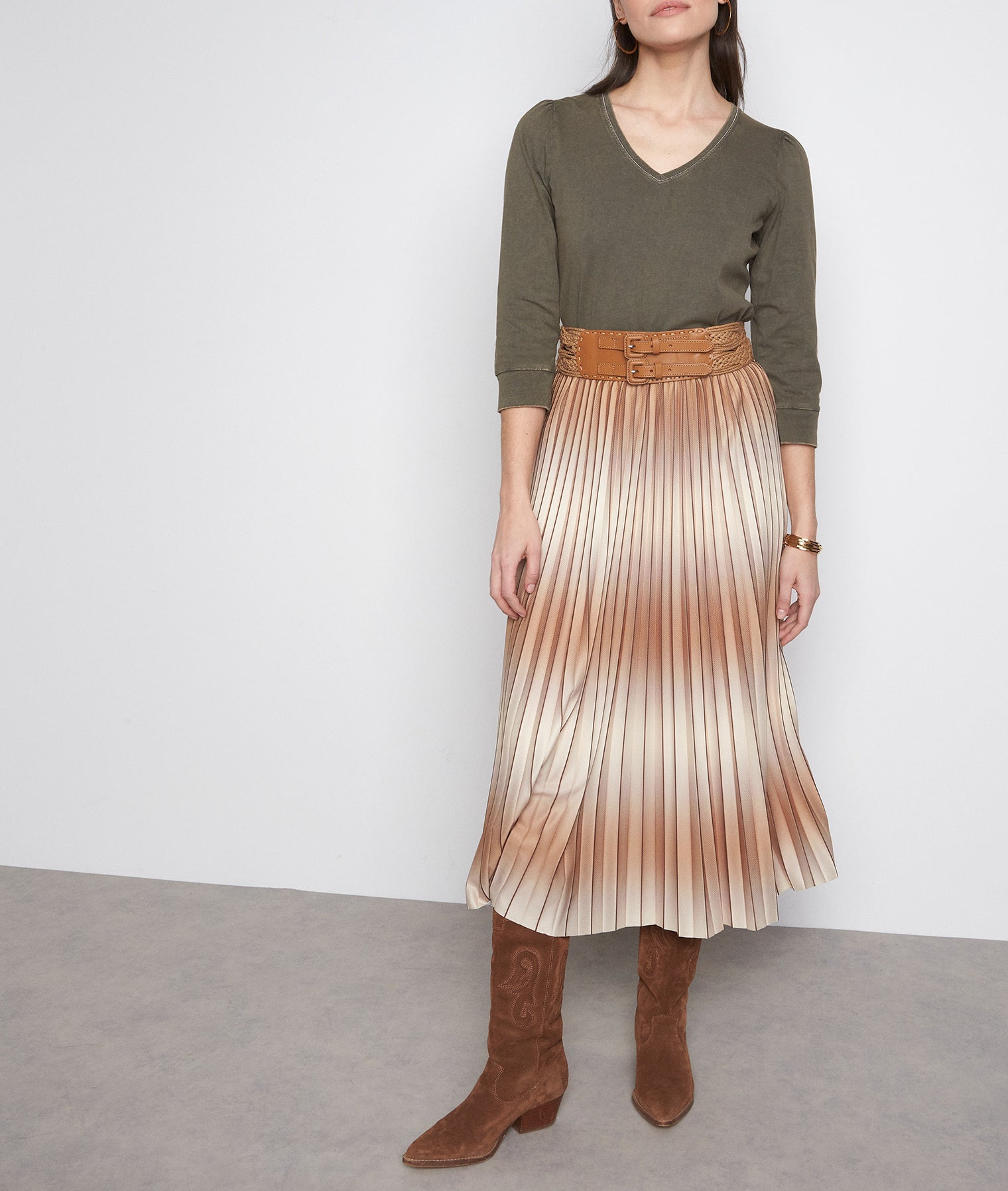 Jupe longue plissée tie and dye miel Dora Faume - seconde main