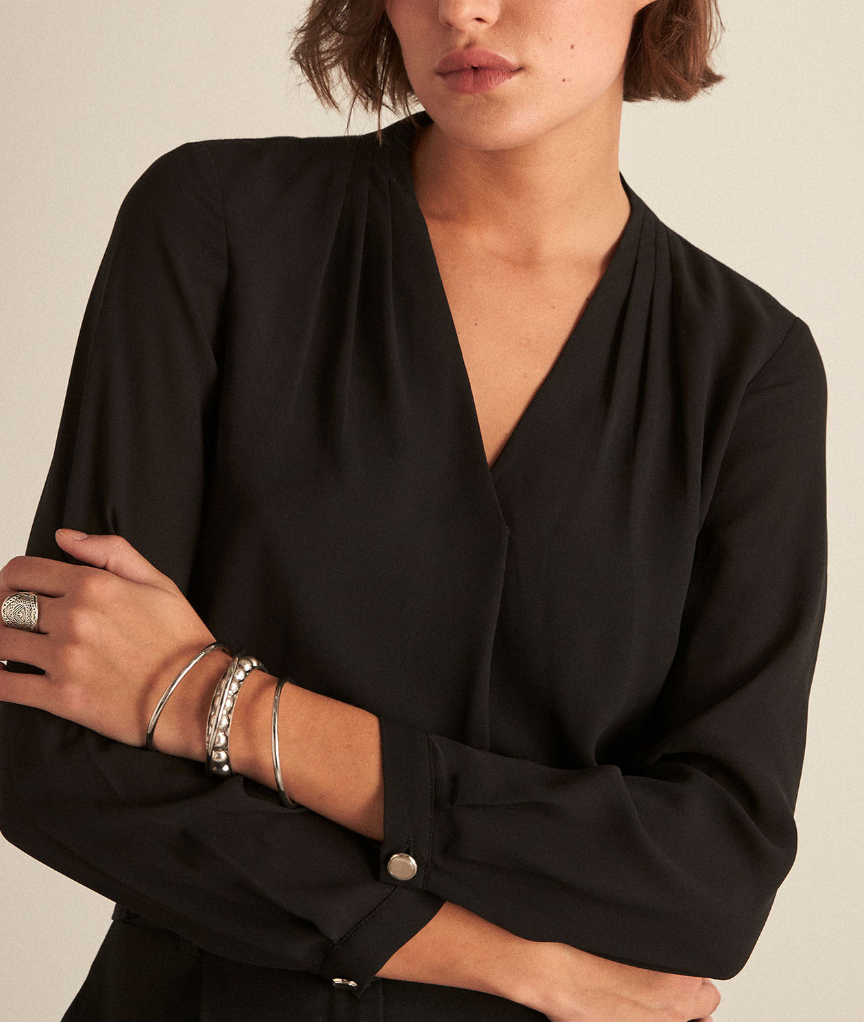 Blouse bi-matières noire Davina Faume - seconde main