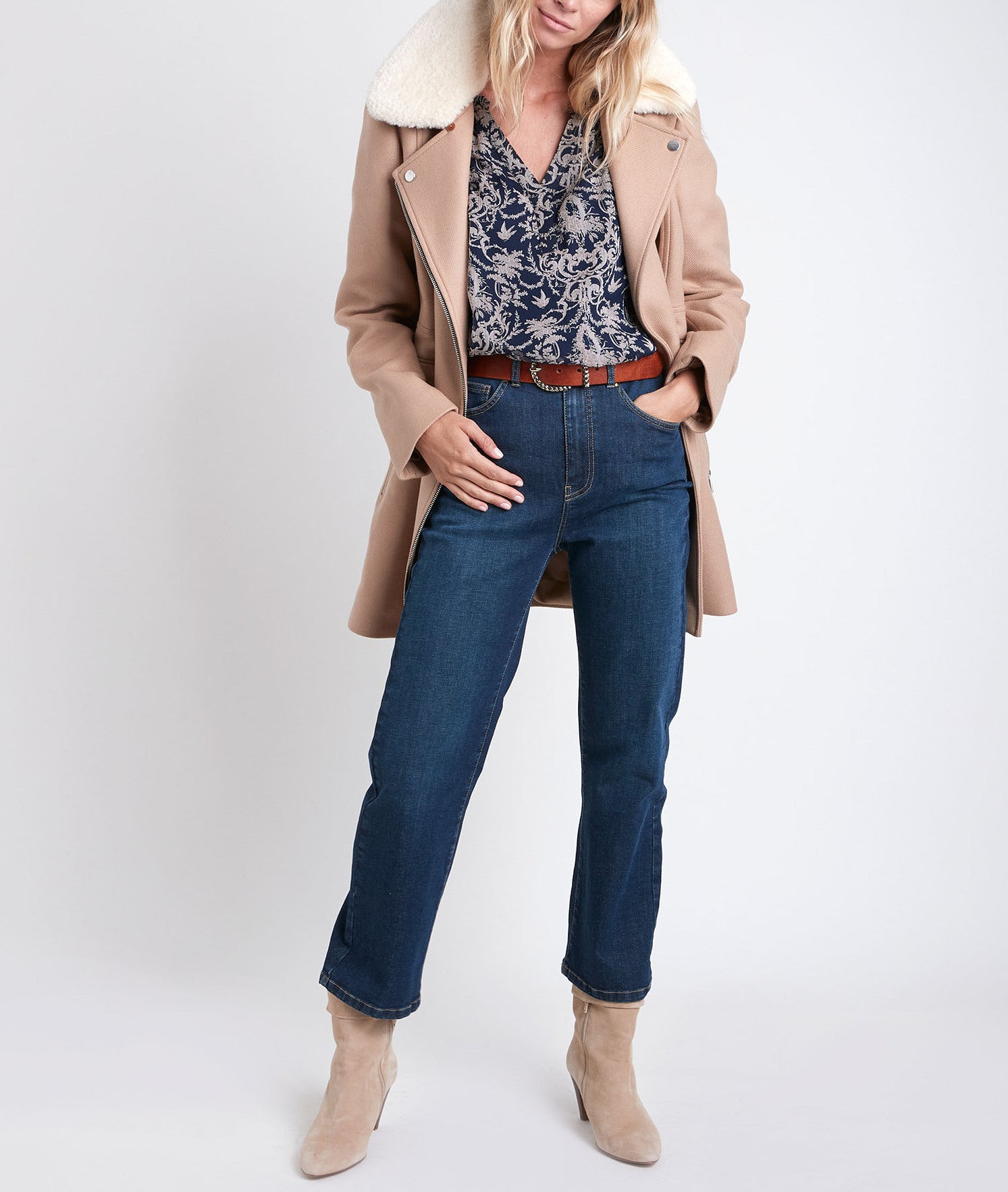 Blouse marine imprimée Elsa Faume - seconde main