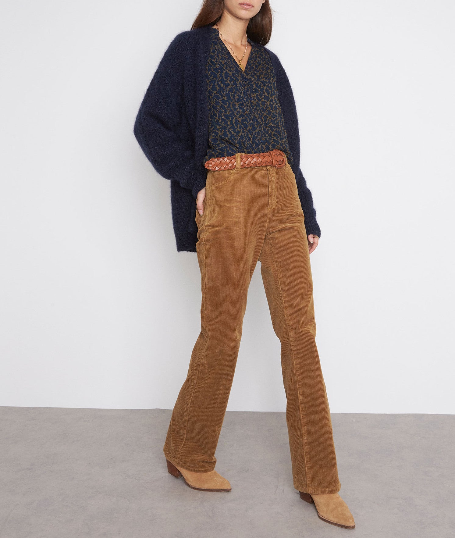 Blouse vaporeuse imprimée marine et bronze Lionne Faume - seconde main