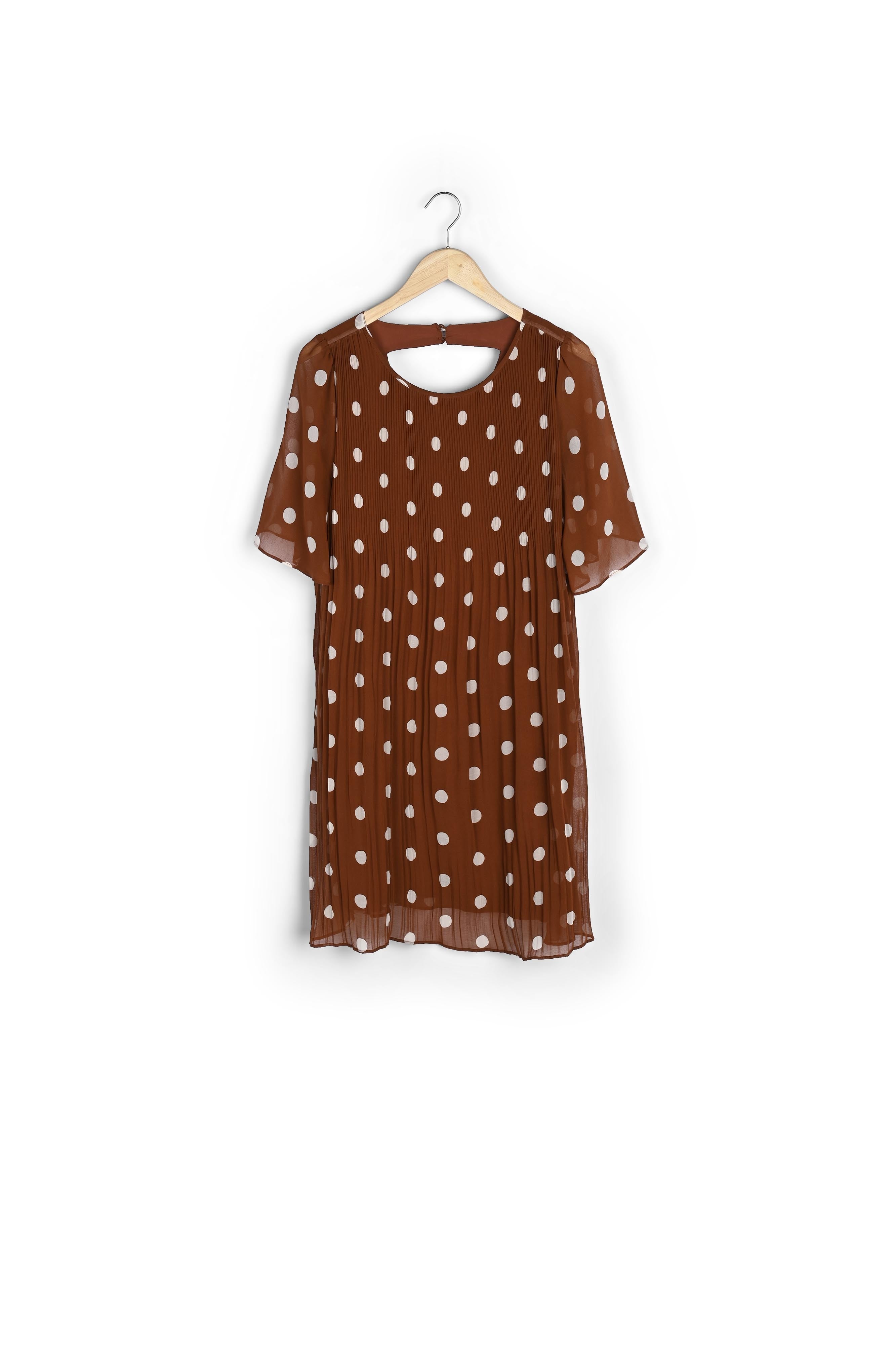 Robe plissée à pois caramel Coralia Faume - seconde main