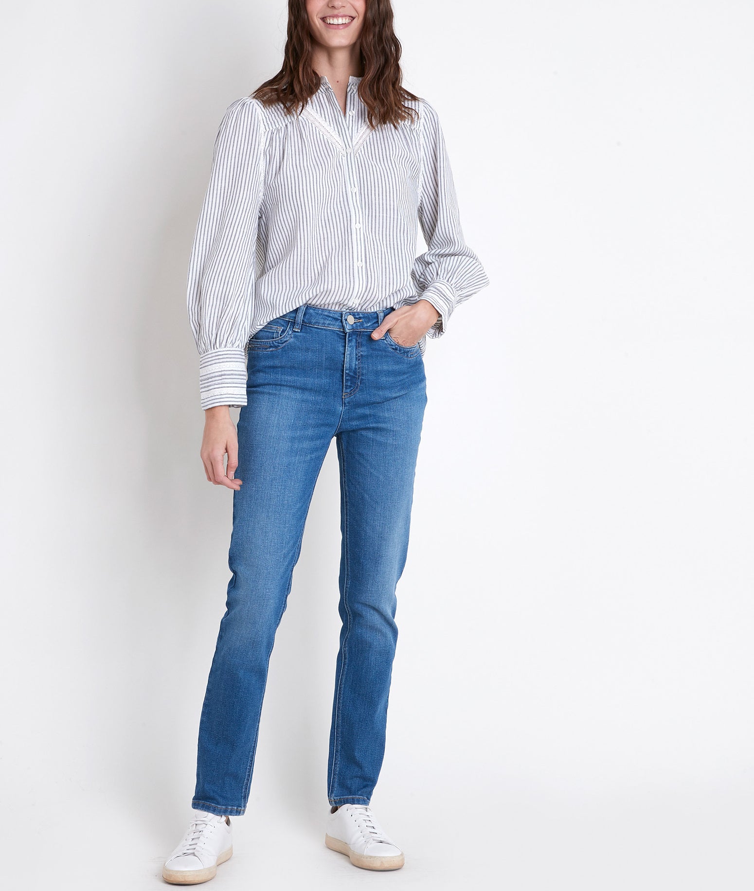 Blouse brodée en coton rayé Johana Faume - seconde main