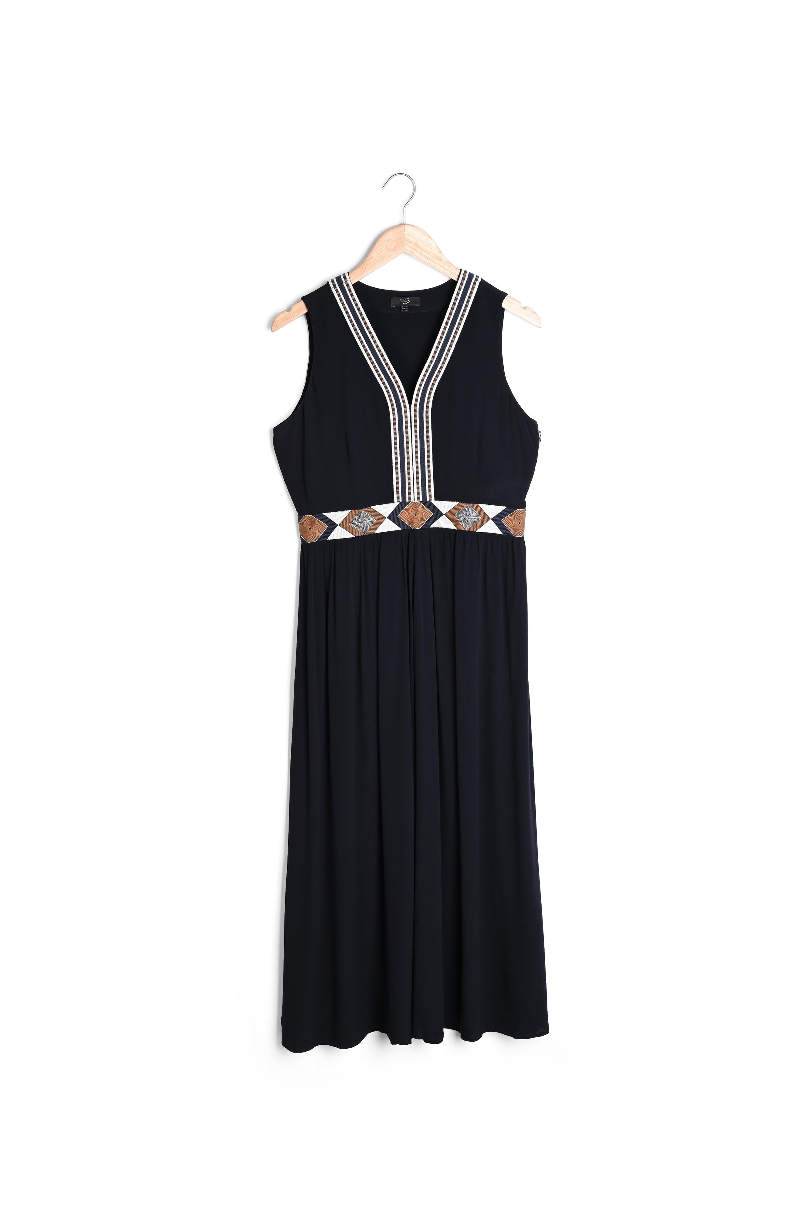 Robe marine brodée ethnique Lindsay Faume - seconde main