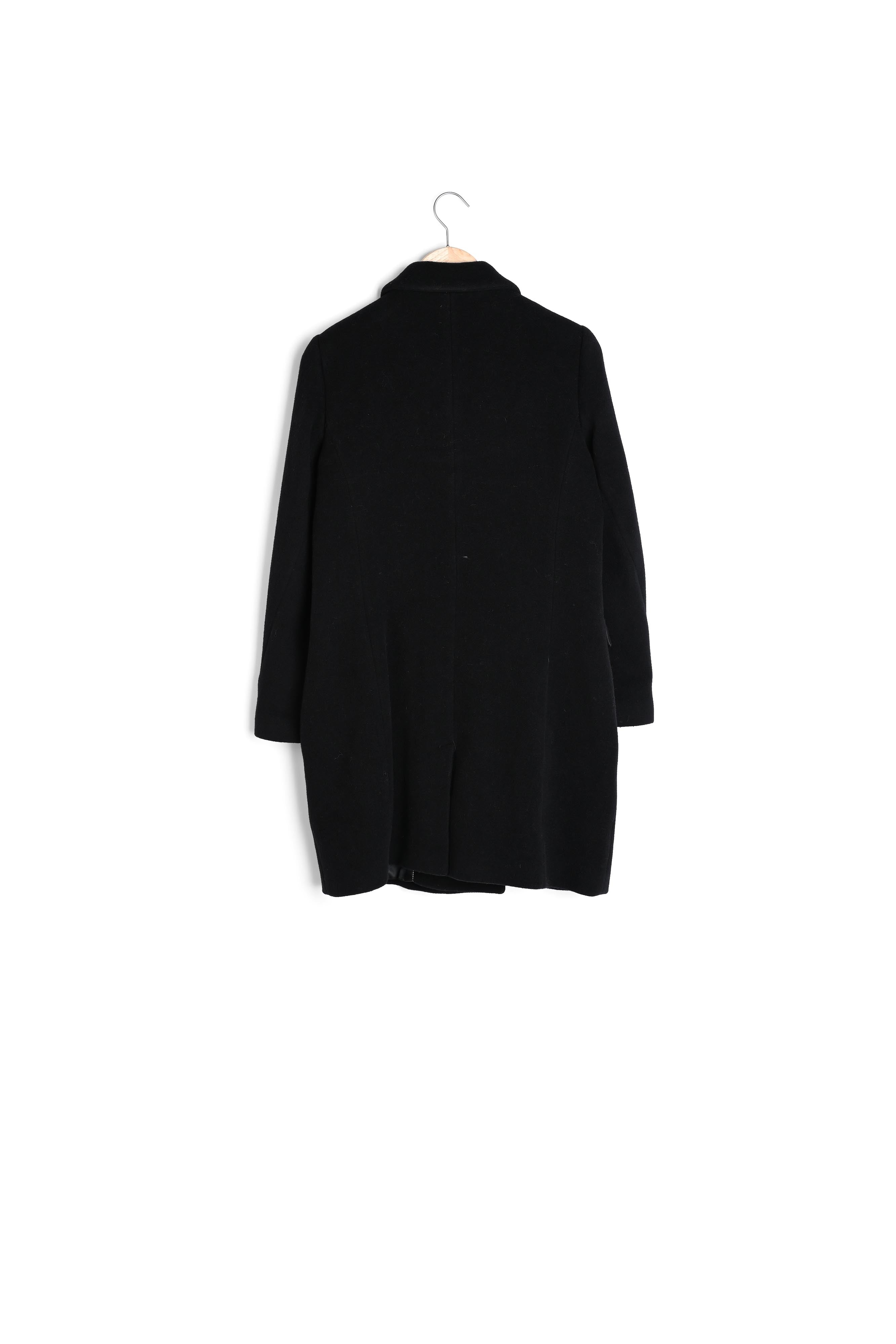 Manteau droit en laine recylée noir à boutons dorés Lorine Faume - seconde main