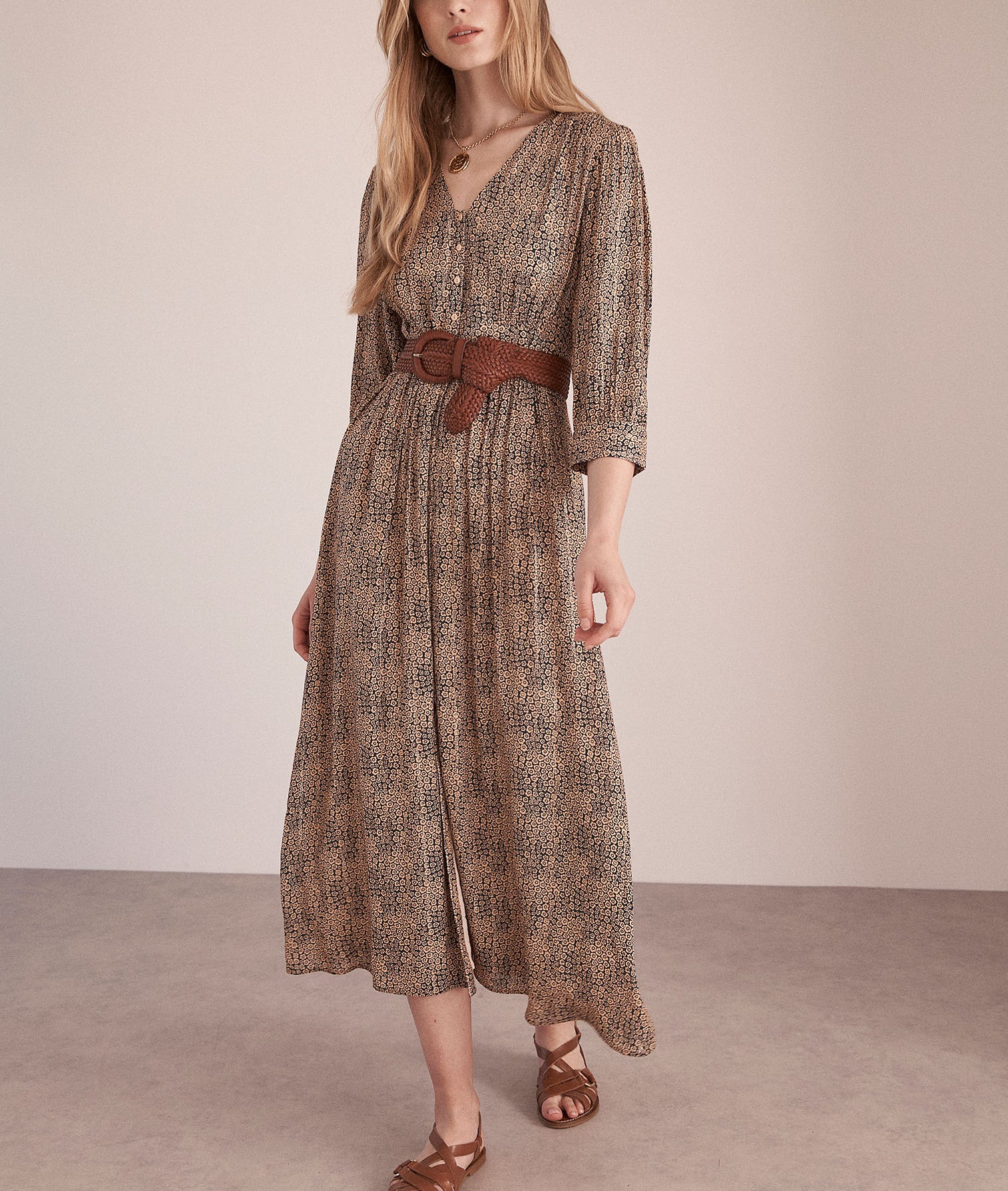 Robe longue imprimée beige Horma Faume - seconde main