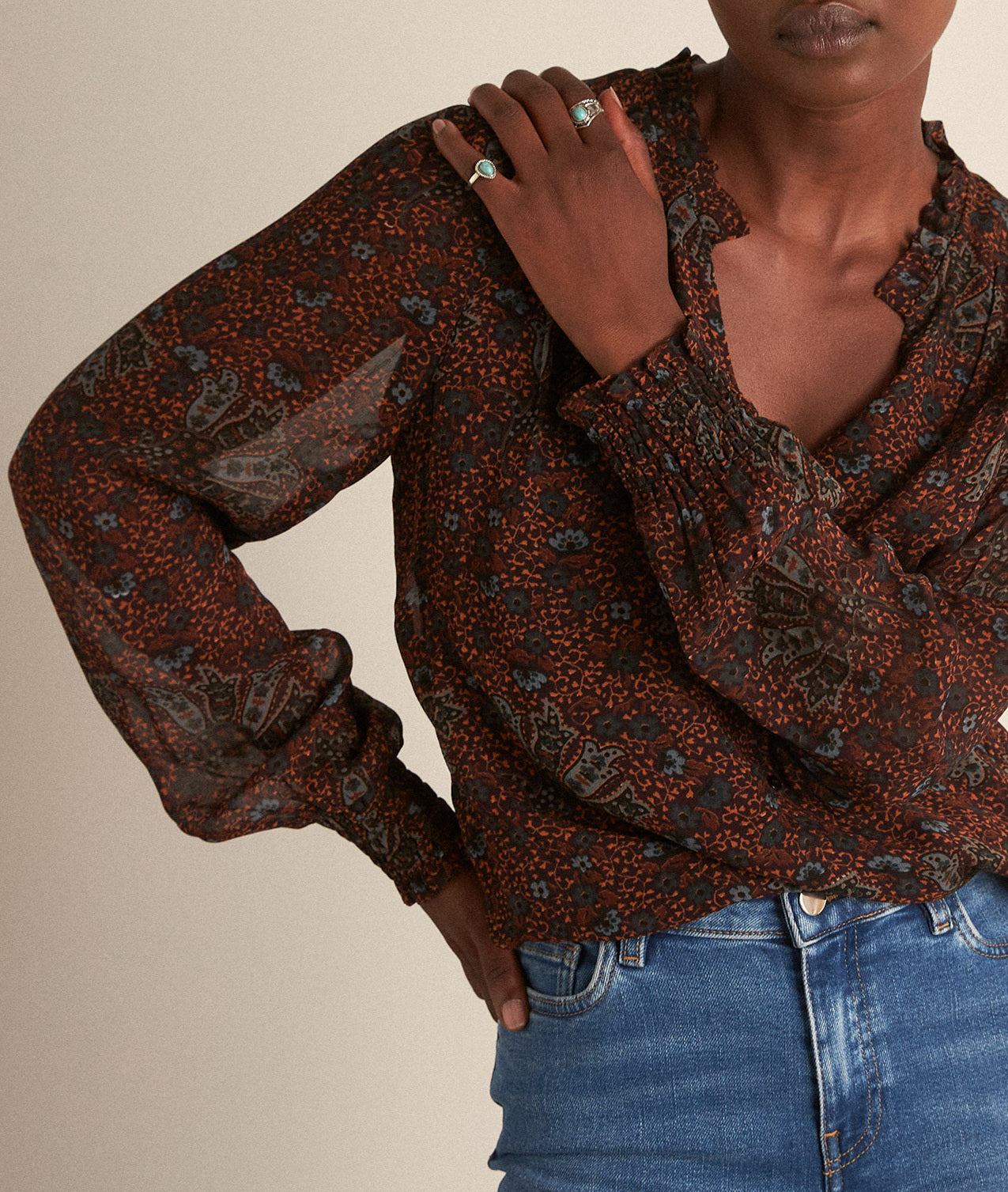 Blouse imprimée marron Lamie Faume - seconde main