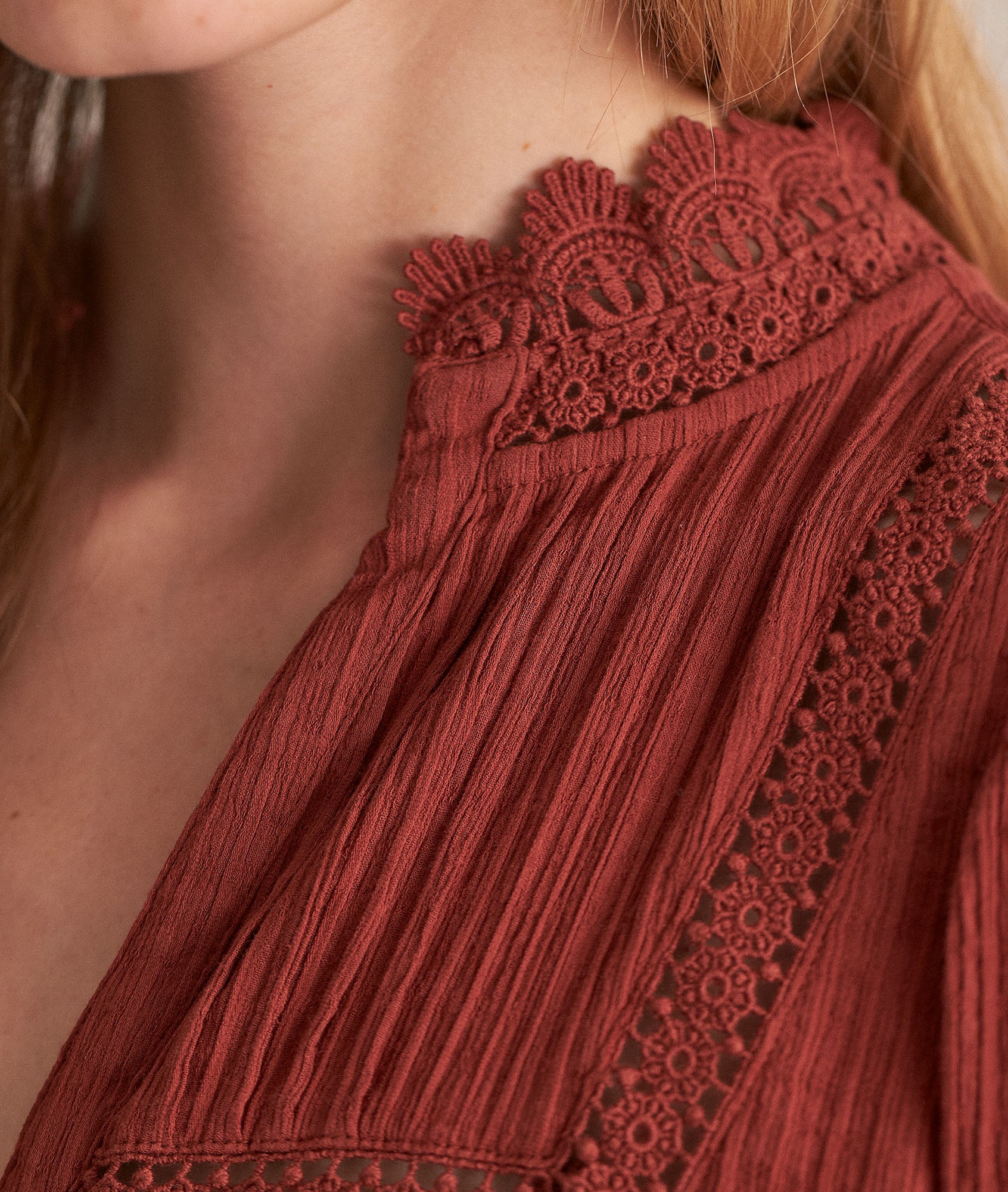 Blouse en gaze de coton brique Clara Faume - seconde main