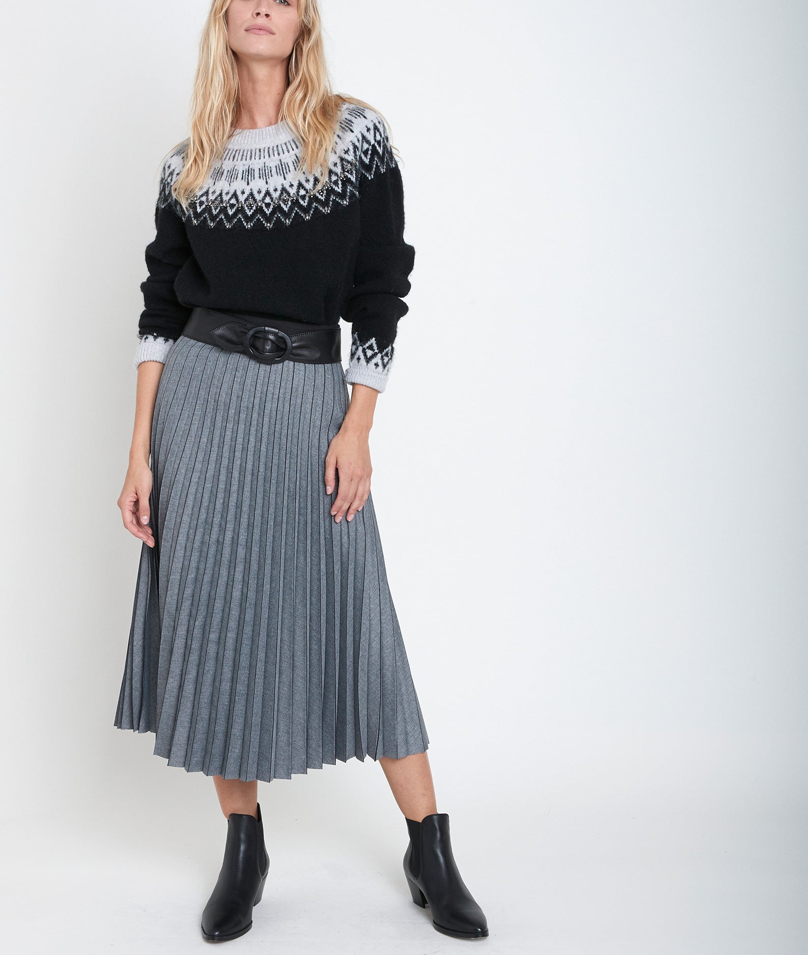 Jupe longue plissée grise Grenade Faume - seconde main