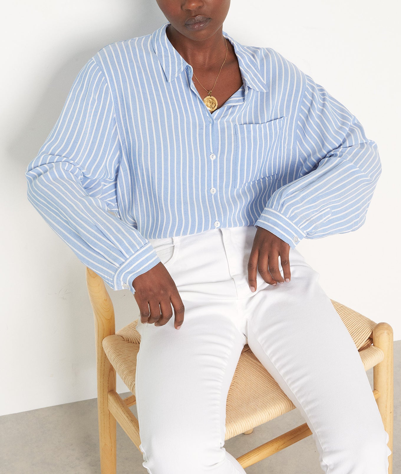 Chemise fluide à rayures bleu ciel Ladila Faume - seconde main