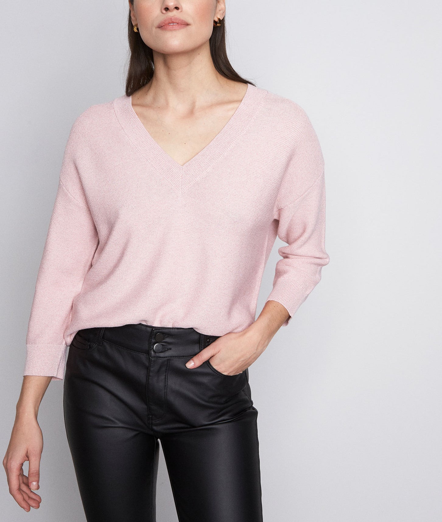 Pull fin au col V rose poudré Parana Faume - seconde main