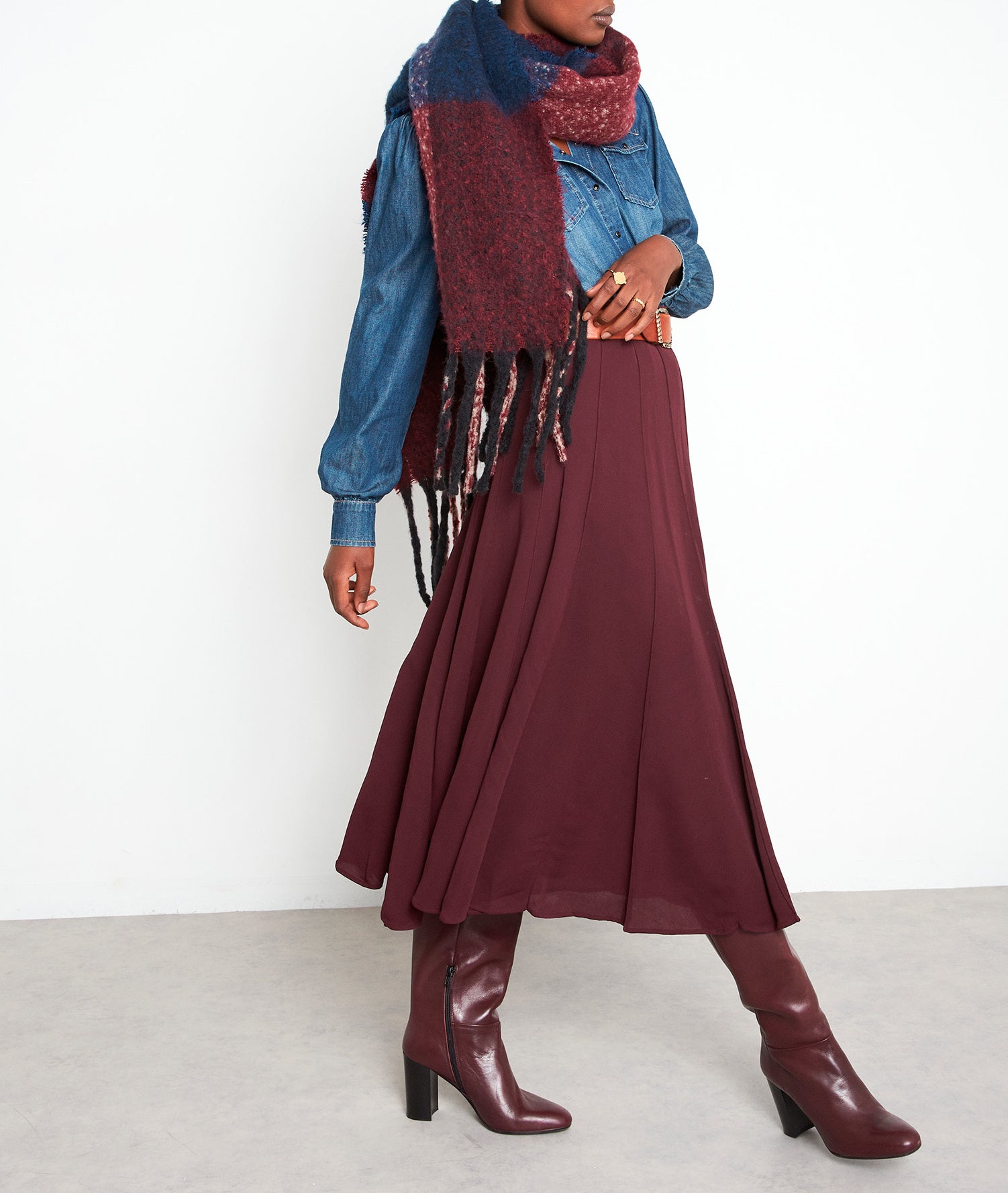 Jupe midi corolle bordeaux Fidji Faume - seconde main