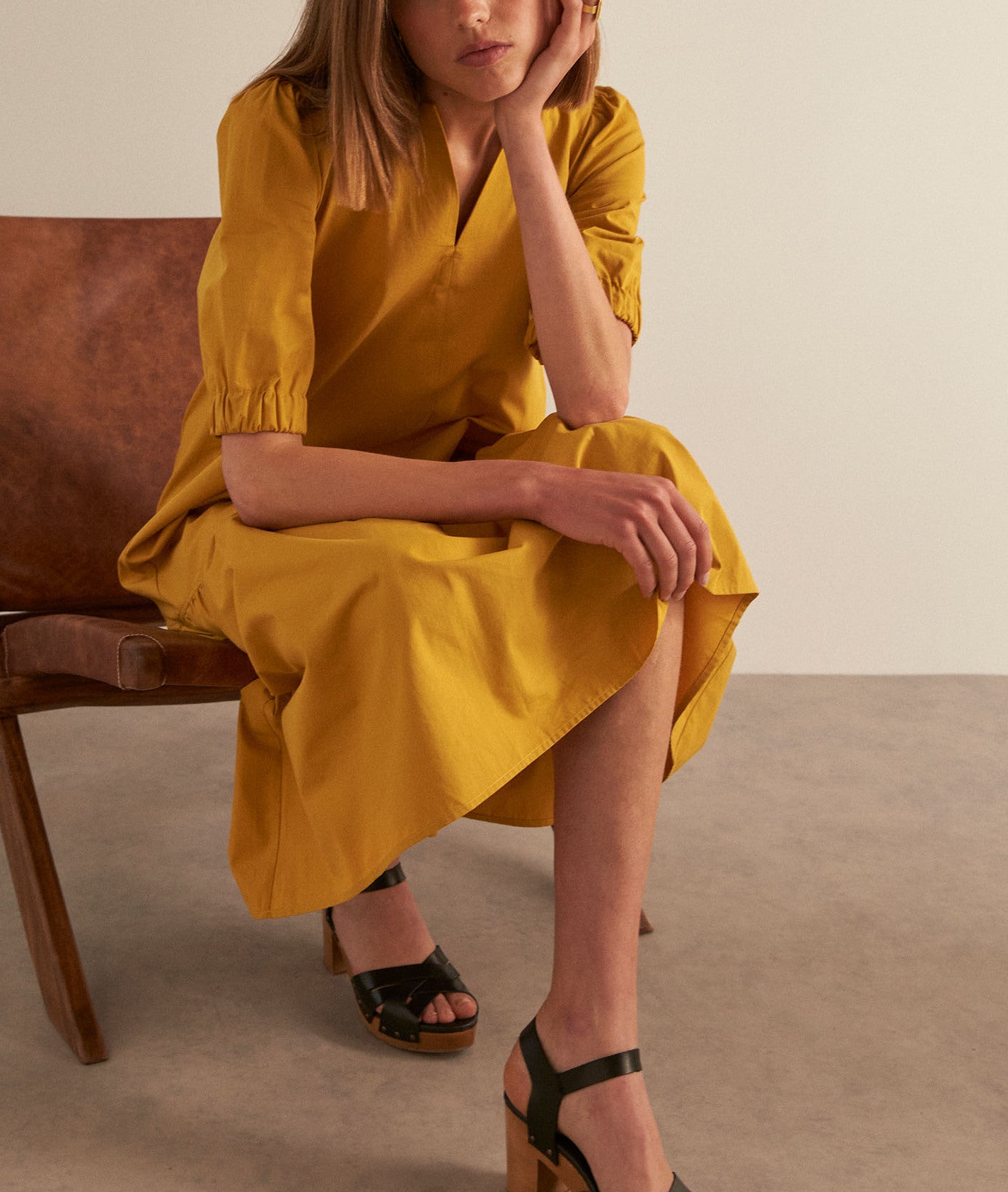 Robe longue en coton jaune HISILDA Faume - seconde main