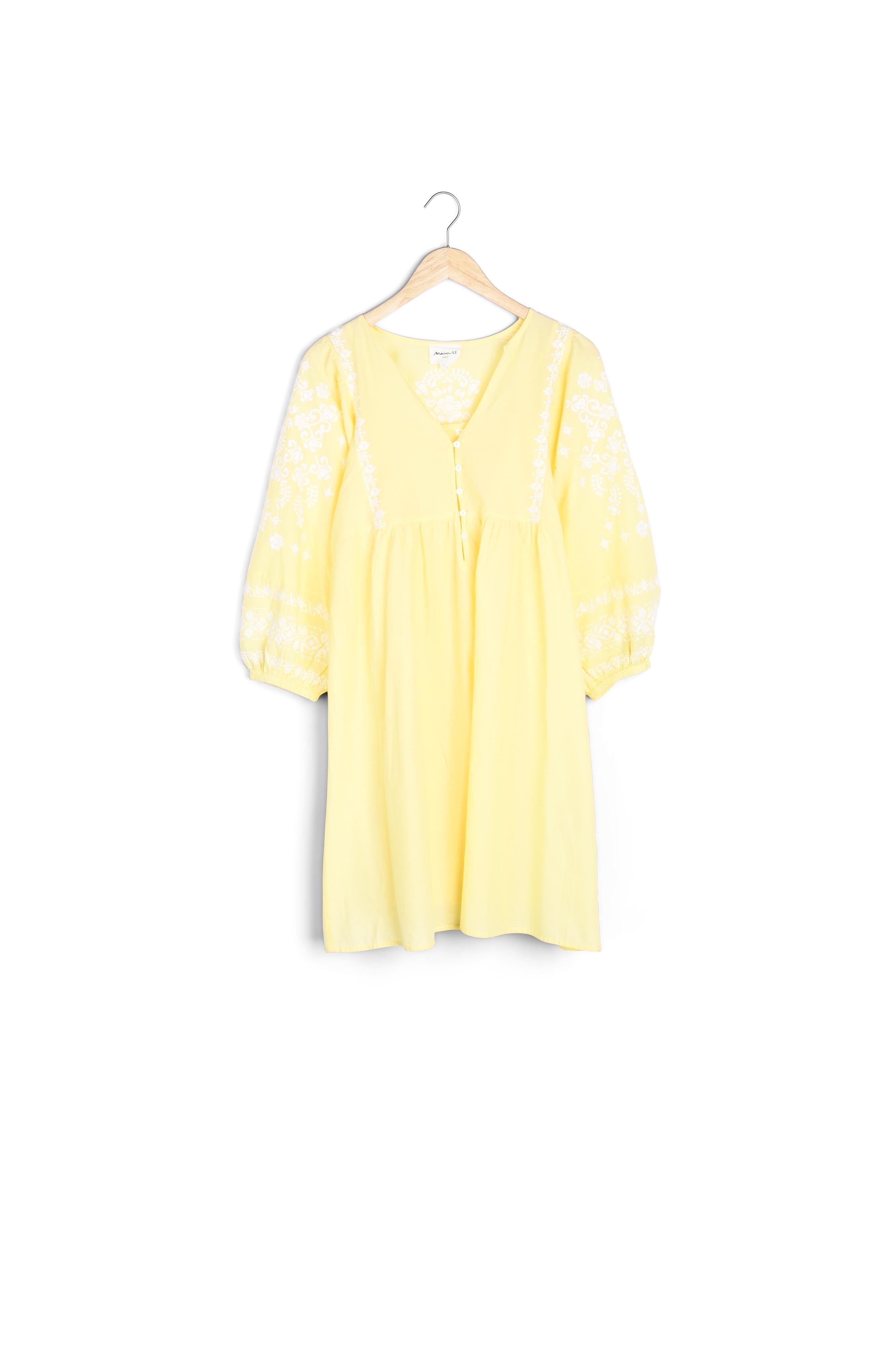 Robe courte brodée jaune pâle Samantha Faume - seconde main