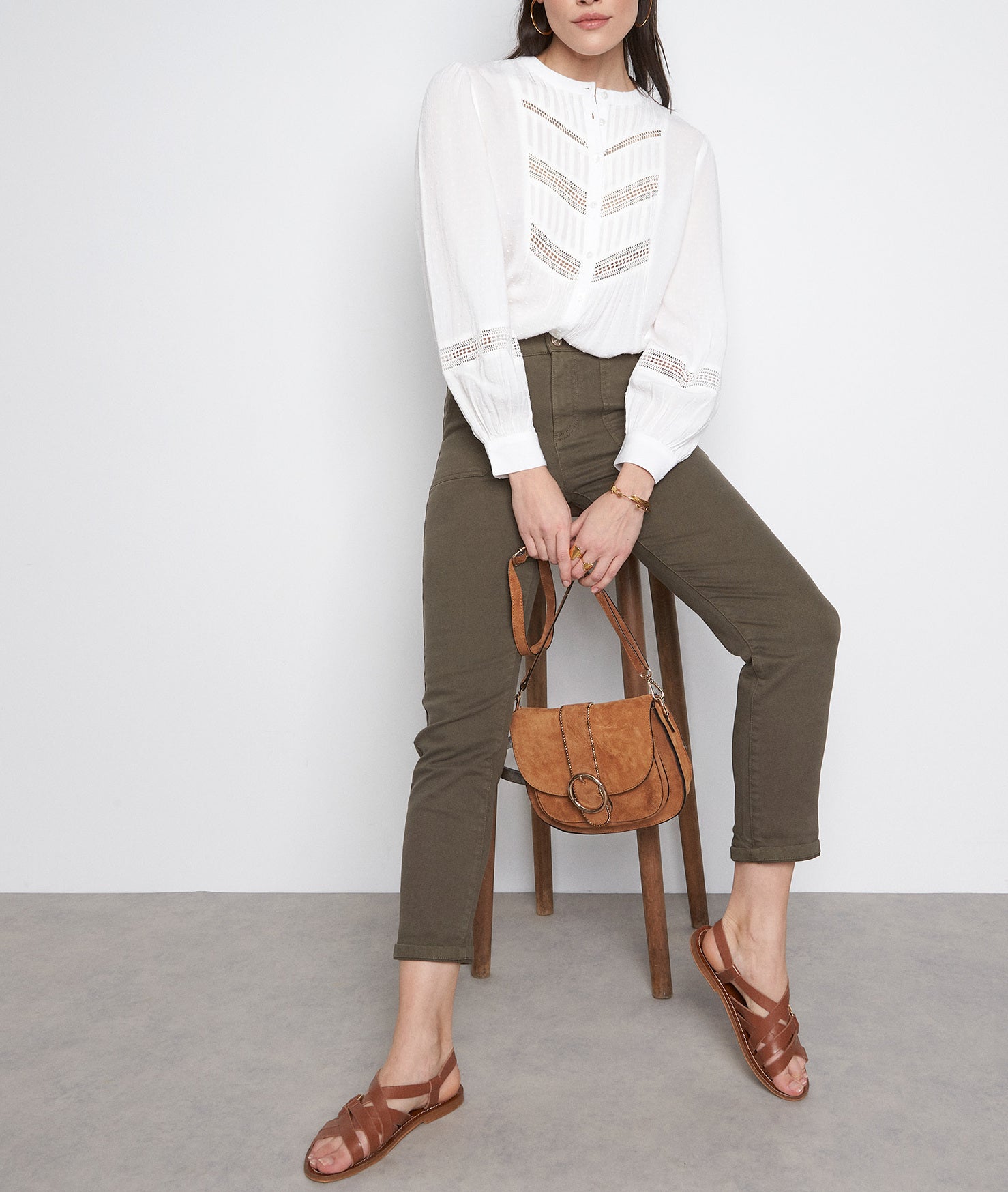 Blouse à dentelle en coton crème Lisa Faume - seconde main