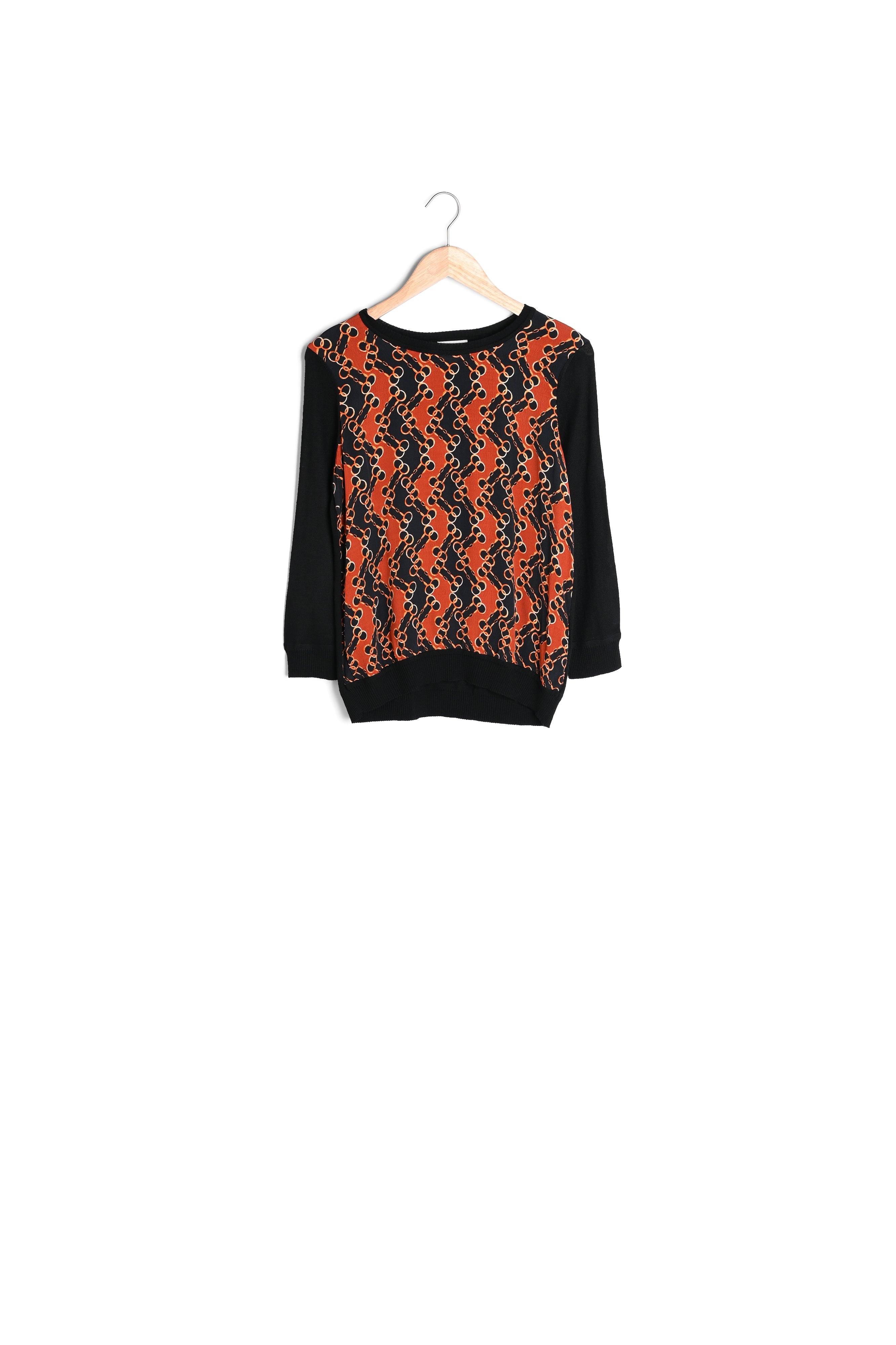 Pull bimatière imprimé chaine Fanon Faume - seconde main