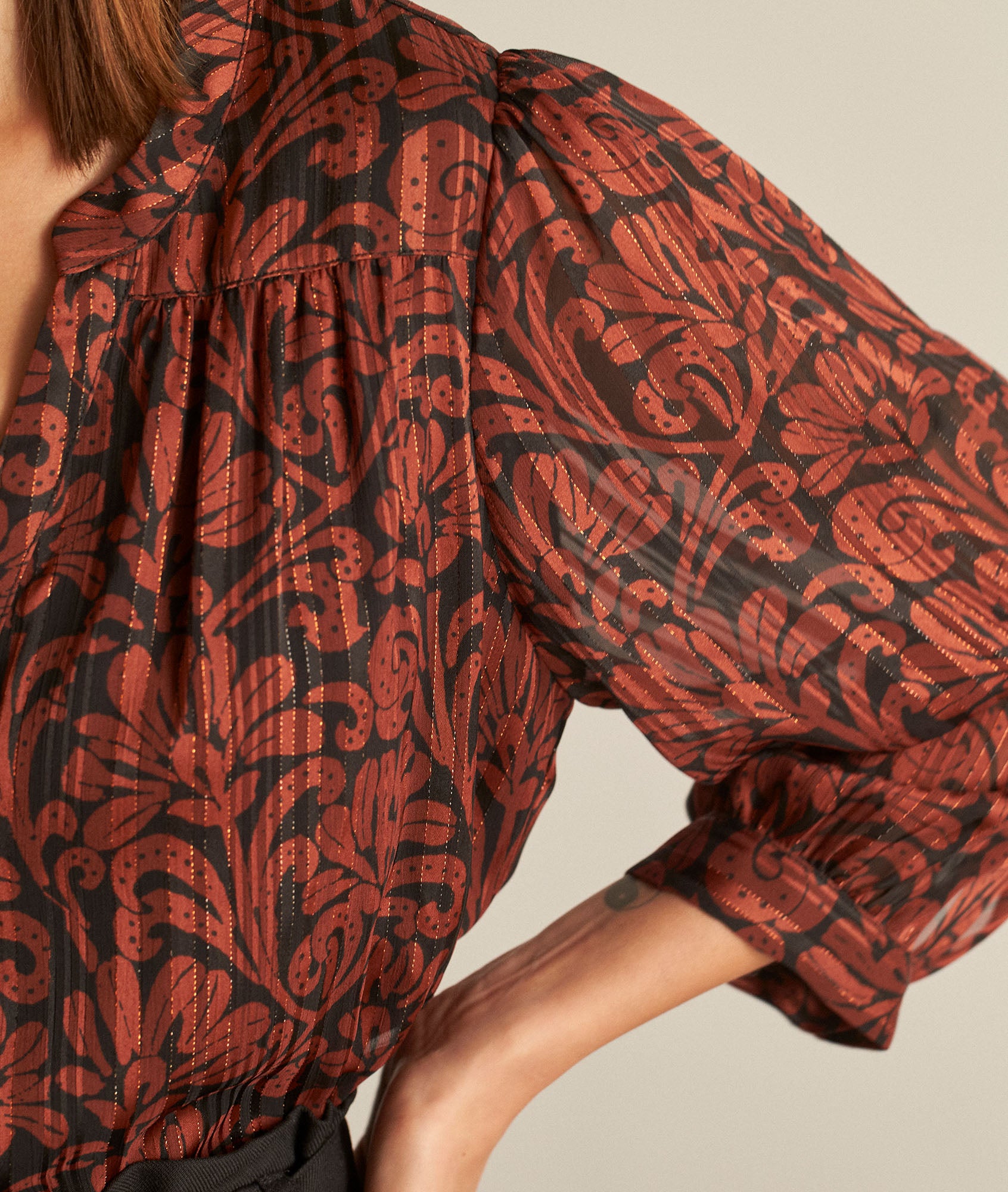 Blouse imprimée brique Elsa Faume - seconde main