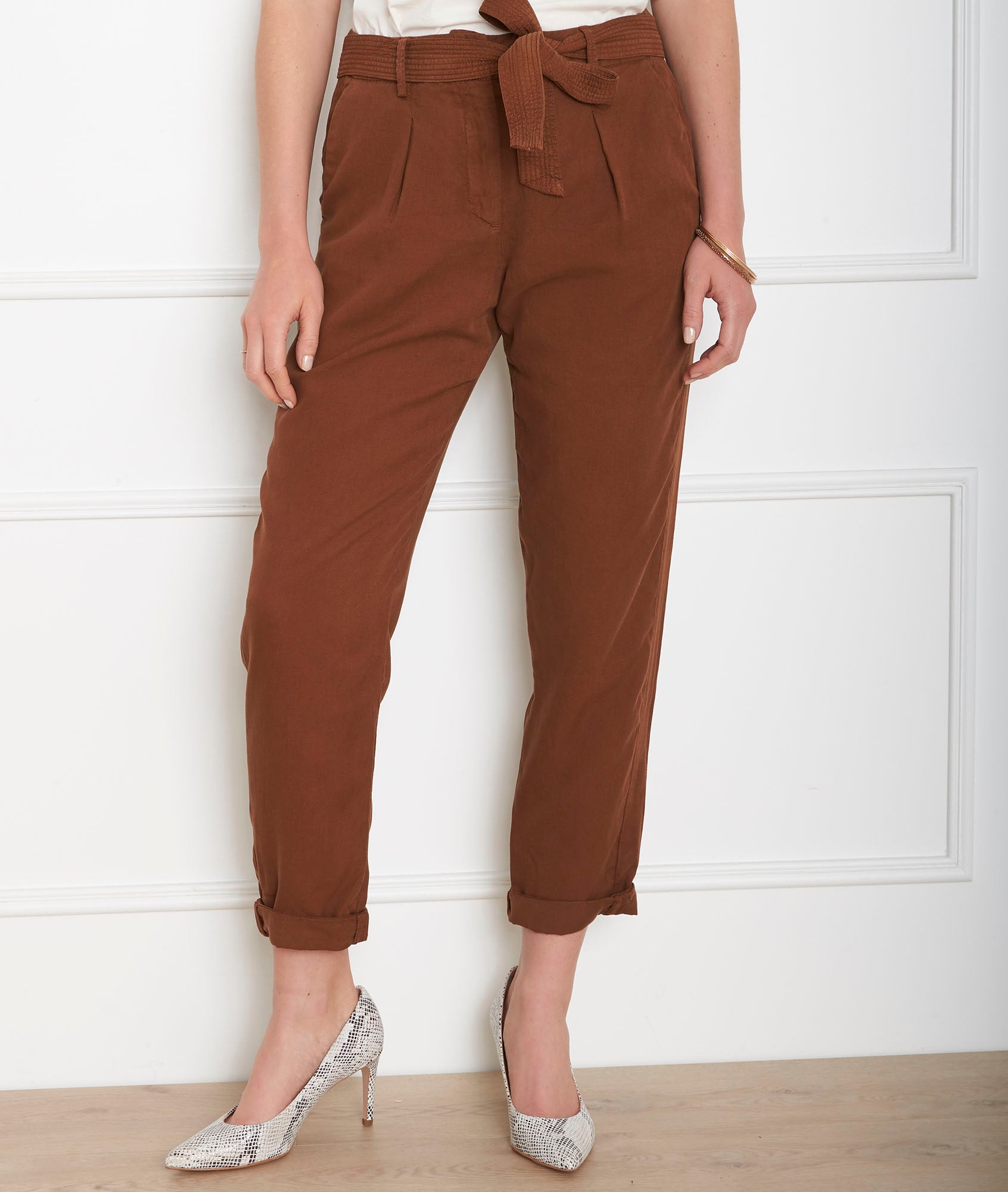 Pantalon marron fluide ceinture Geode Faume - seconde main