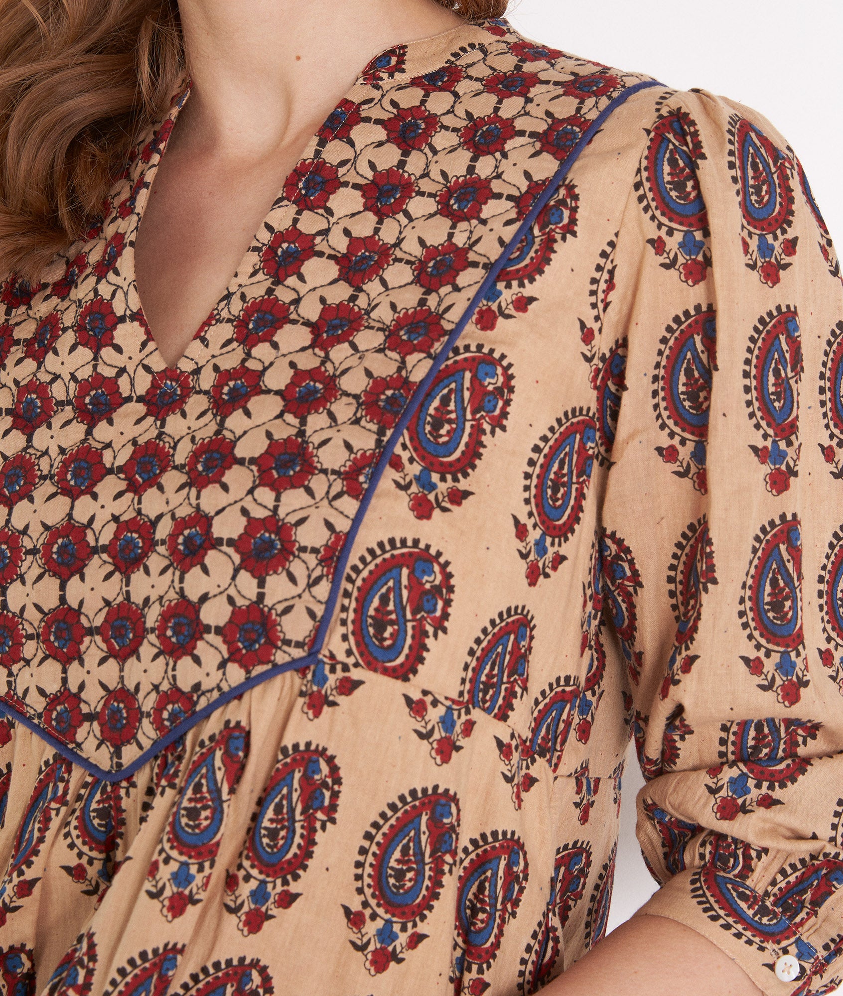 Robe courte imprimée en coton beige Hariana Faume - seconde main