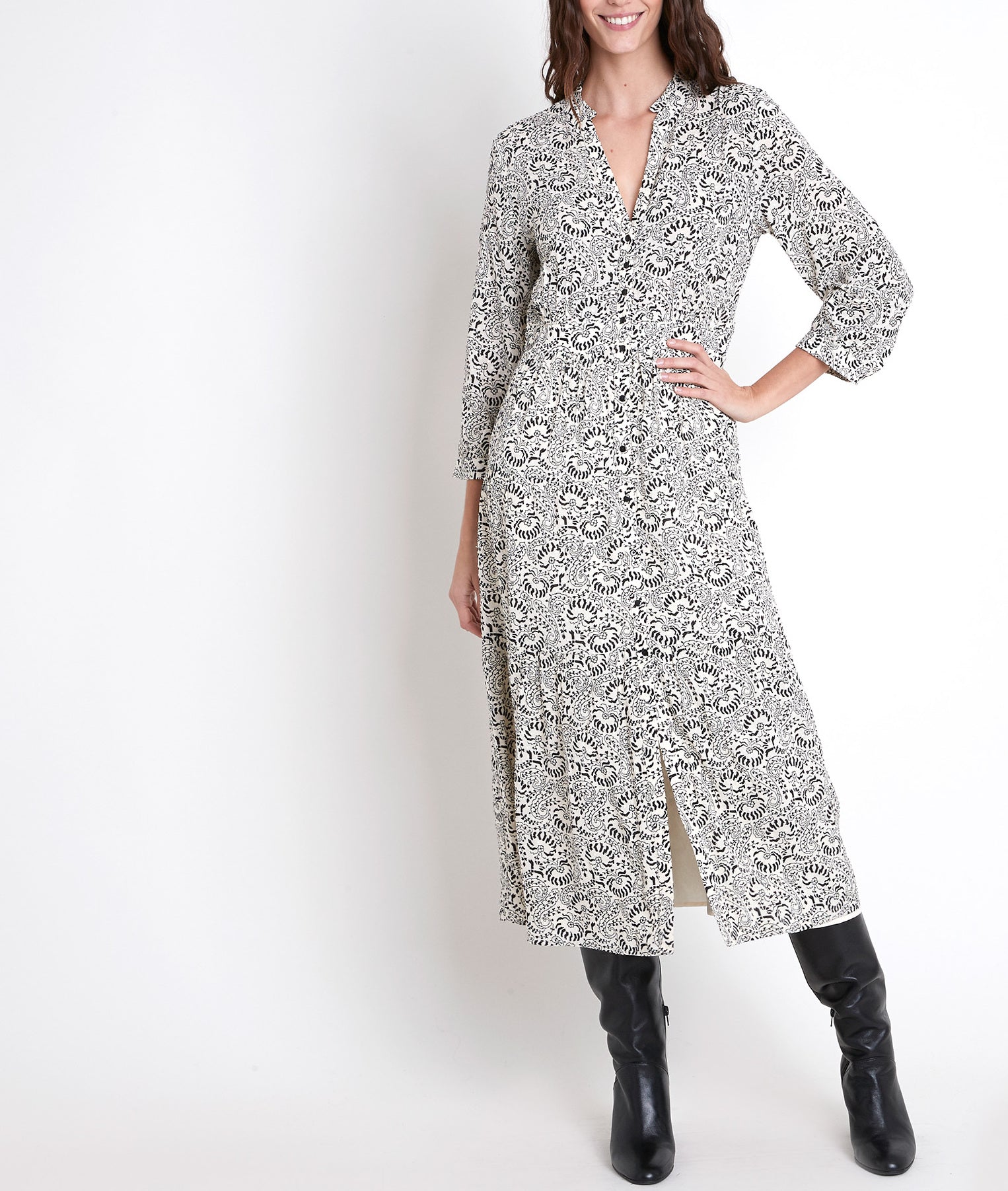 Robe longue écrue imprimée Carola Faume - seconde main