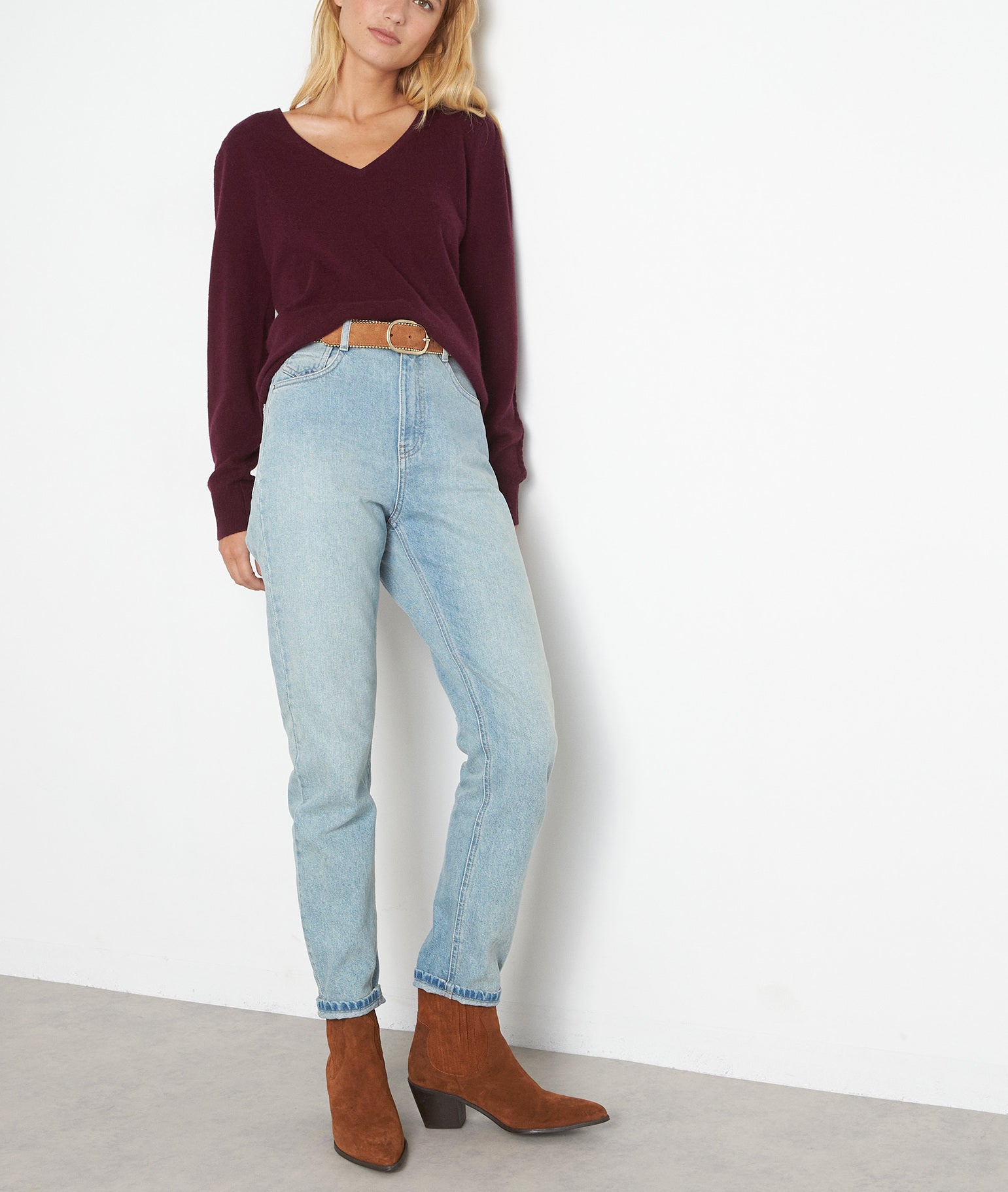 Pull en laine recyclée et cachemire bordeaux Tilda Faume - seconde main