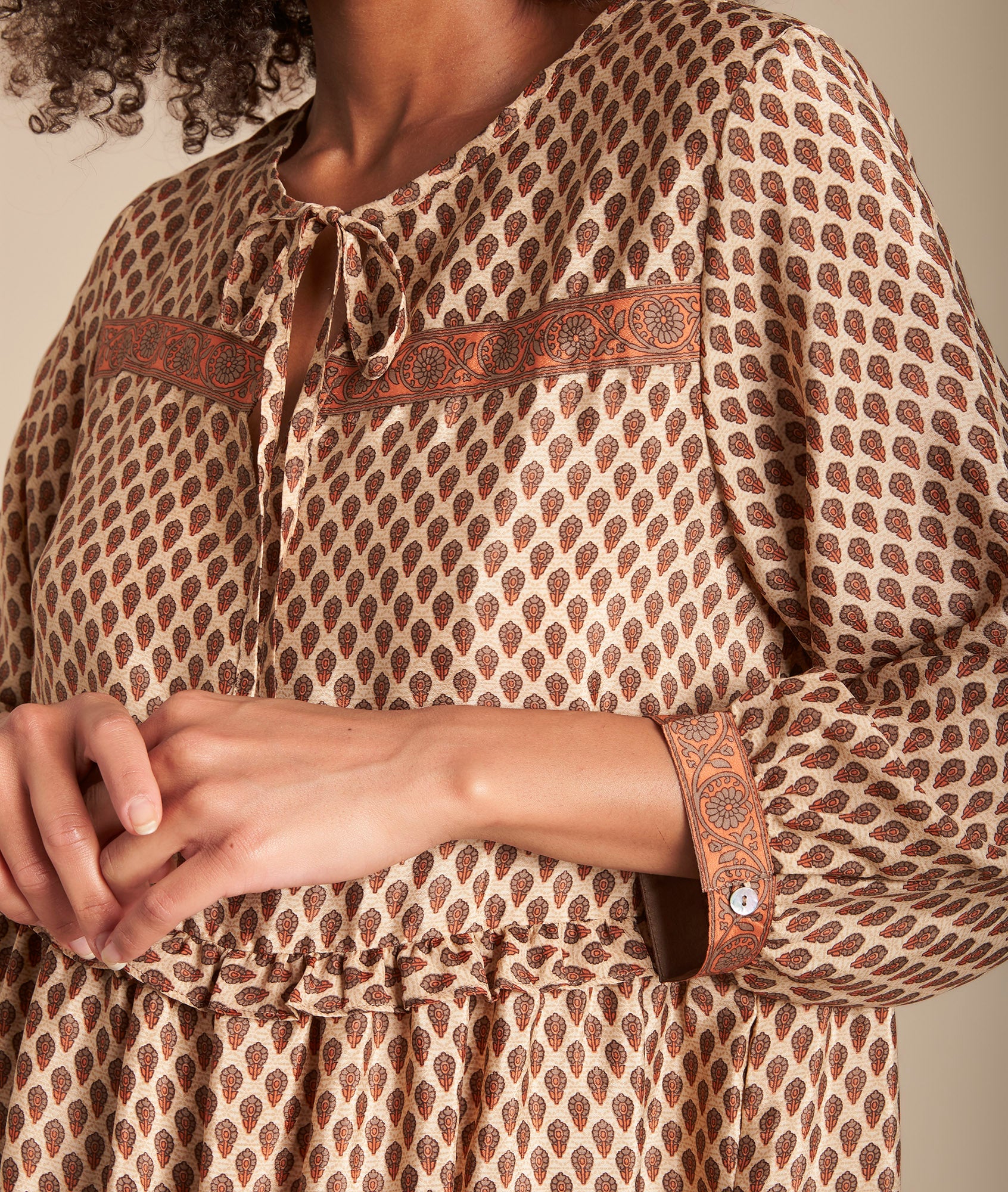 Robe acajou en soie mélangée imprimée Iroxy Faume - seconde main