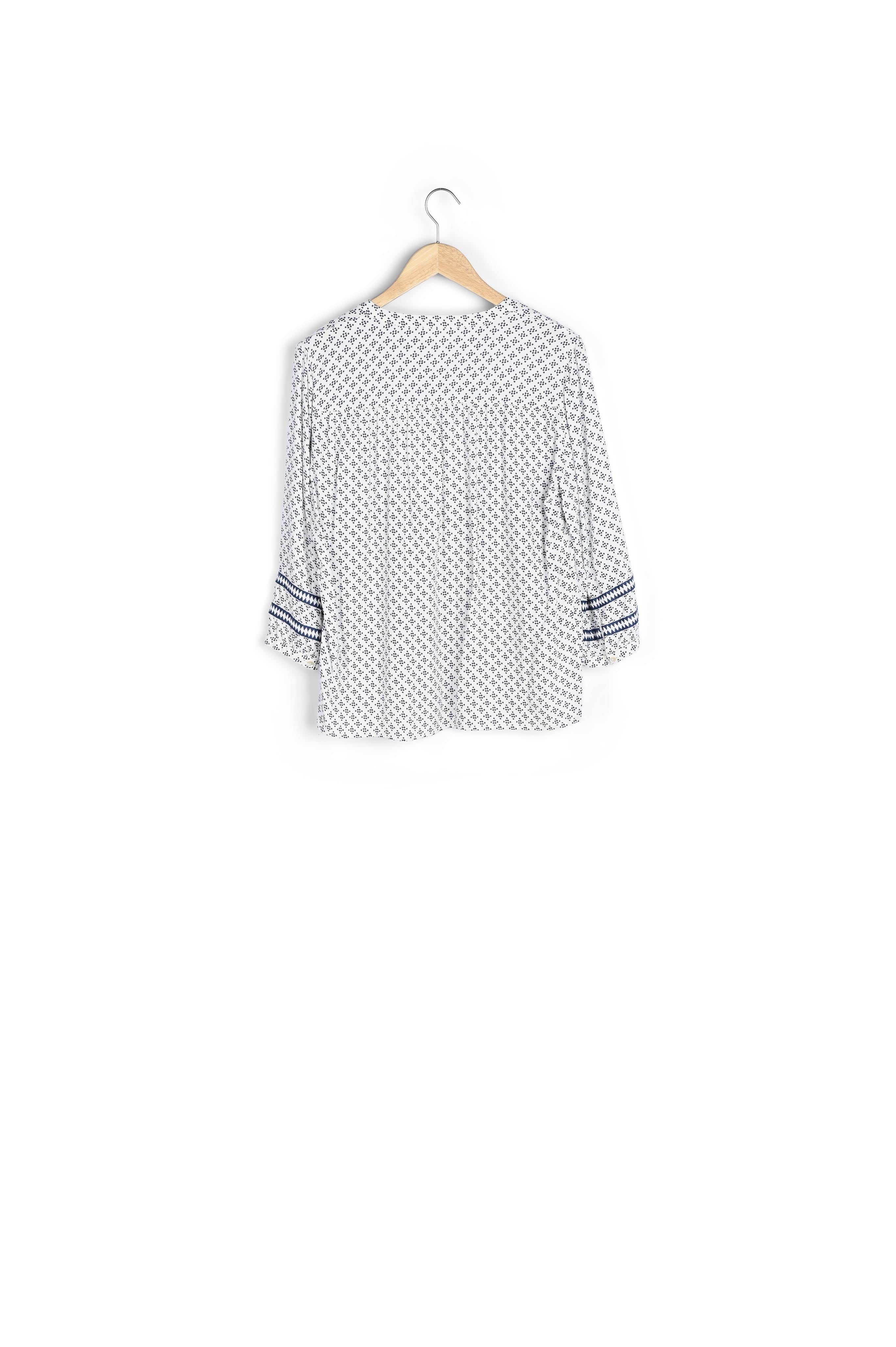 Blouse fluide imprimée et brodée bleue et blanche Amandine Faume - seconde main
