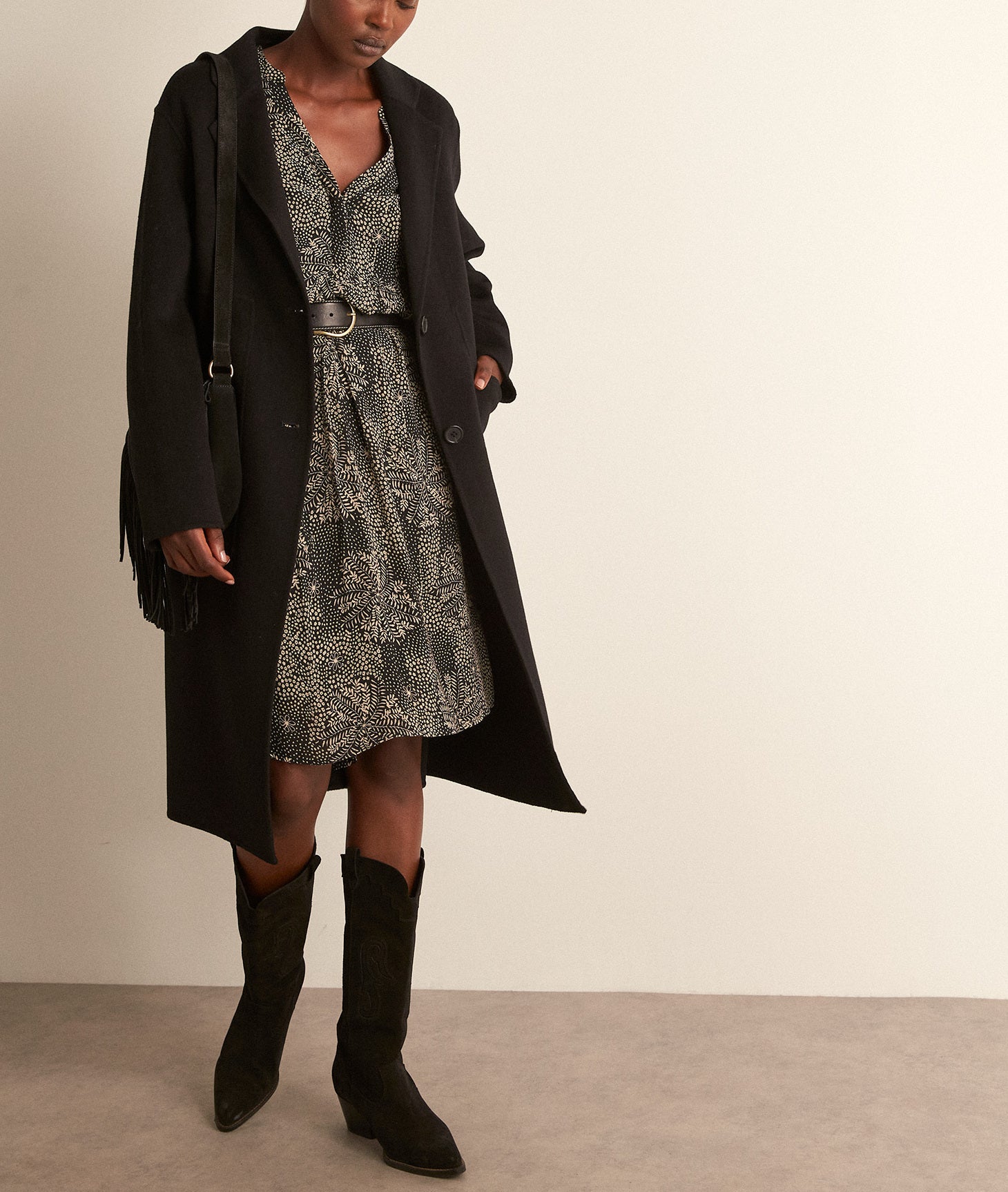 Manteau long noir en laine Maya Faume - seconde main