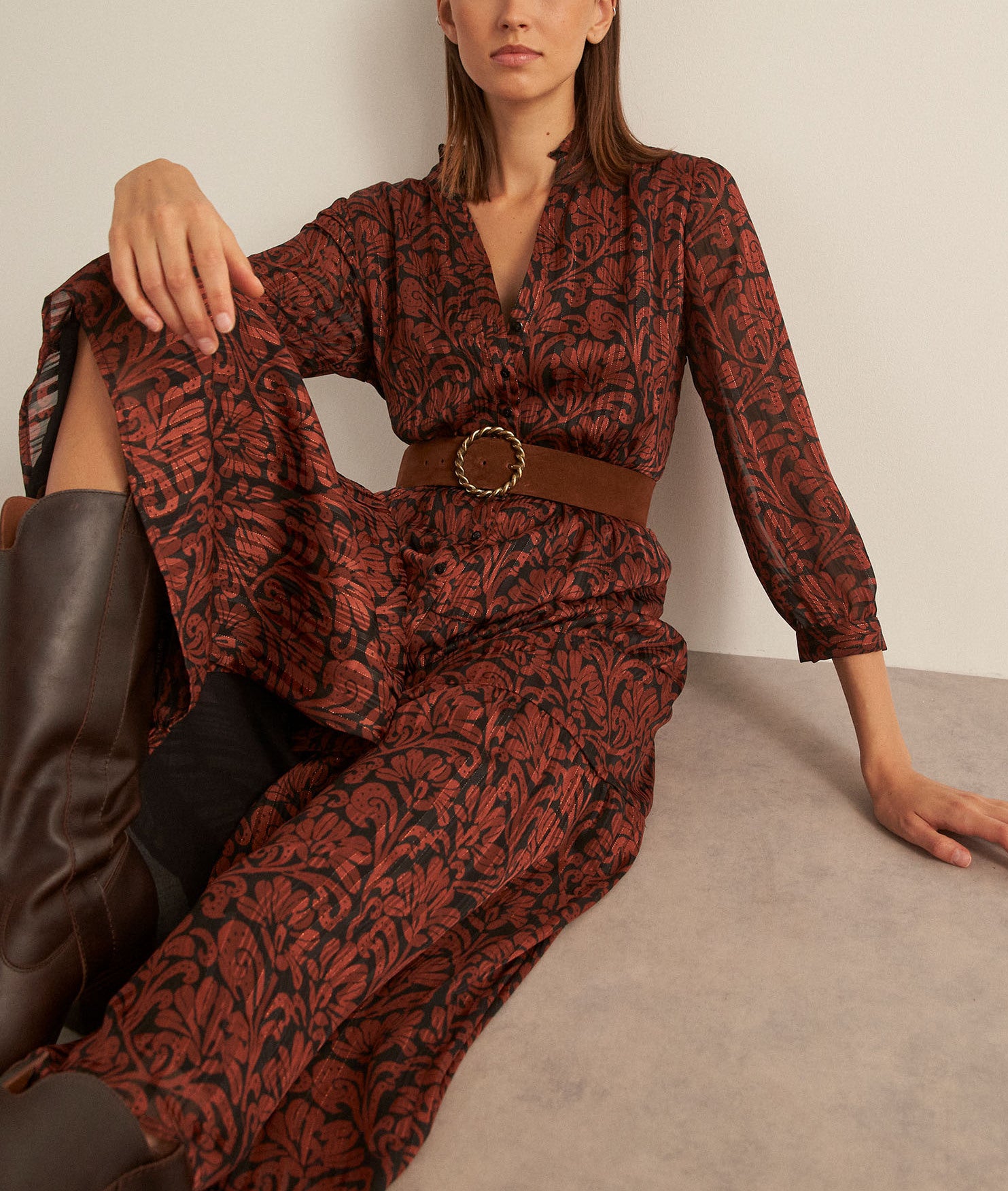 Robe longue imprimée brique Carola Faume - seconde main