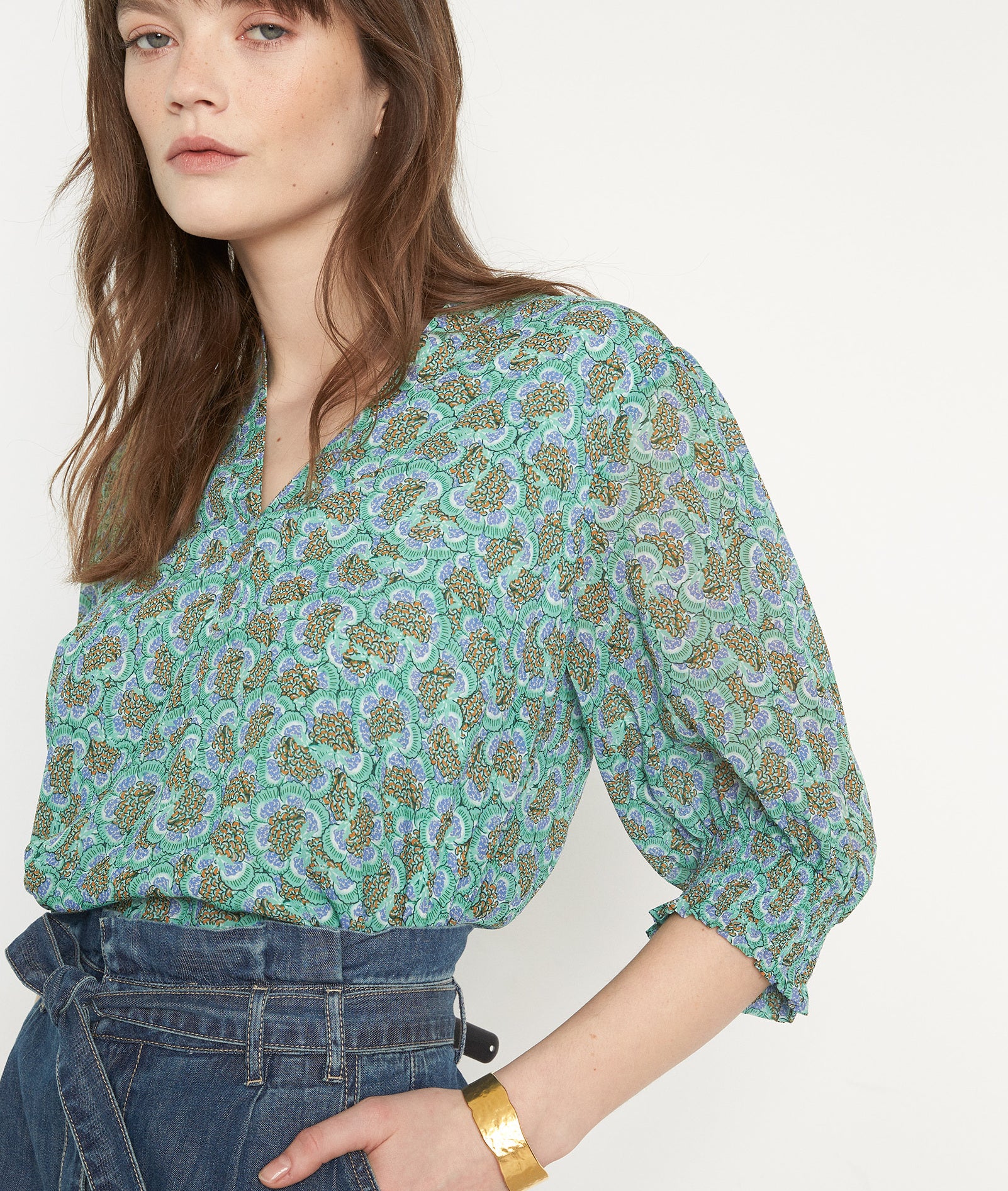 Blouse imprimée vert d'eau Lucrece Faume - seconde main