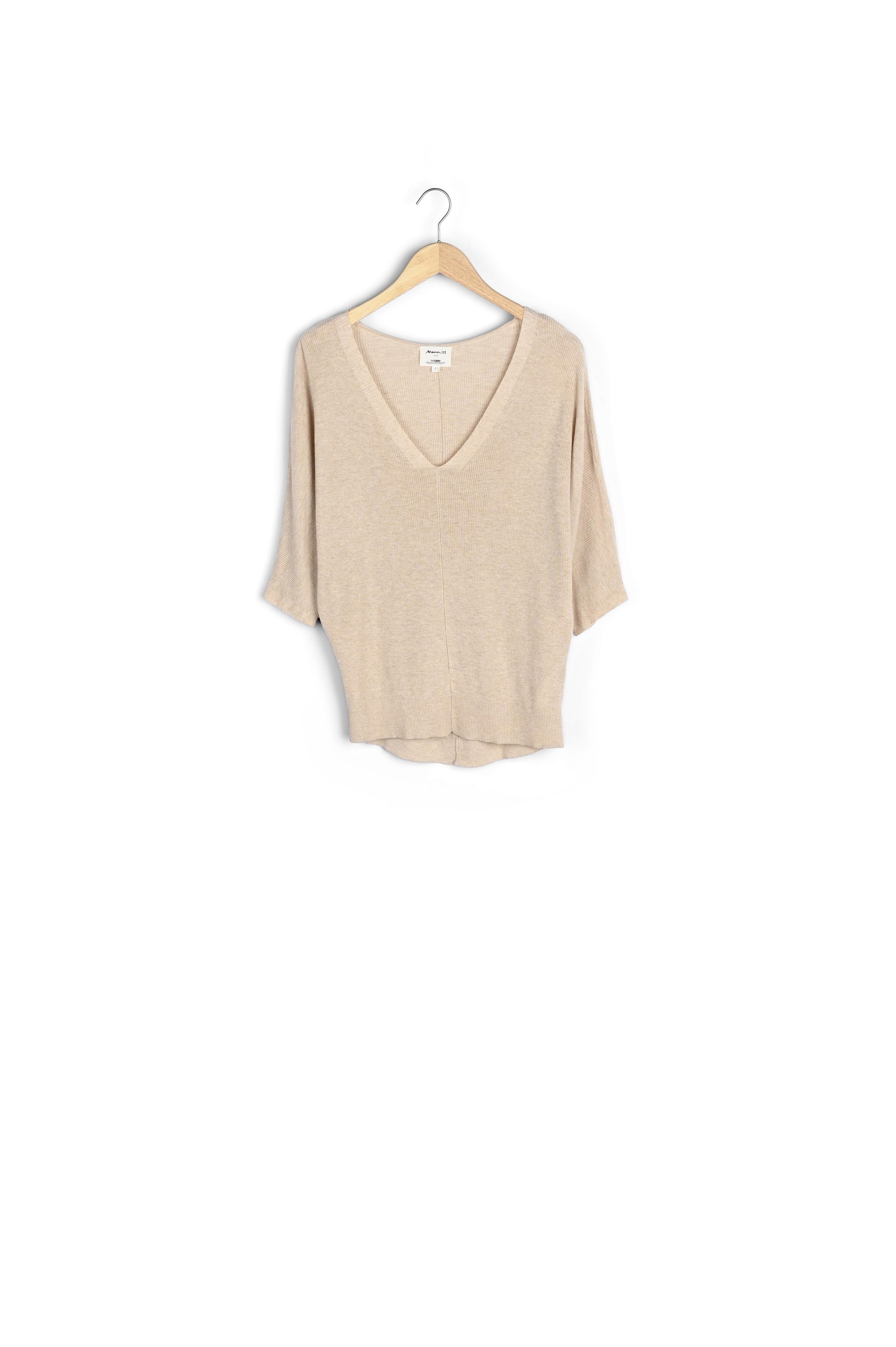 Pull col V en lyocell tencel, coton et lin blé Paj Faume - seconde main