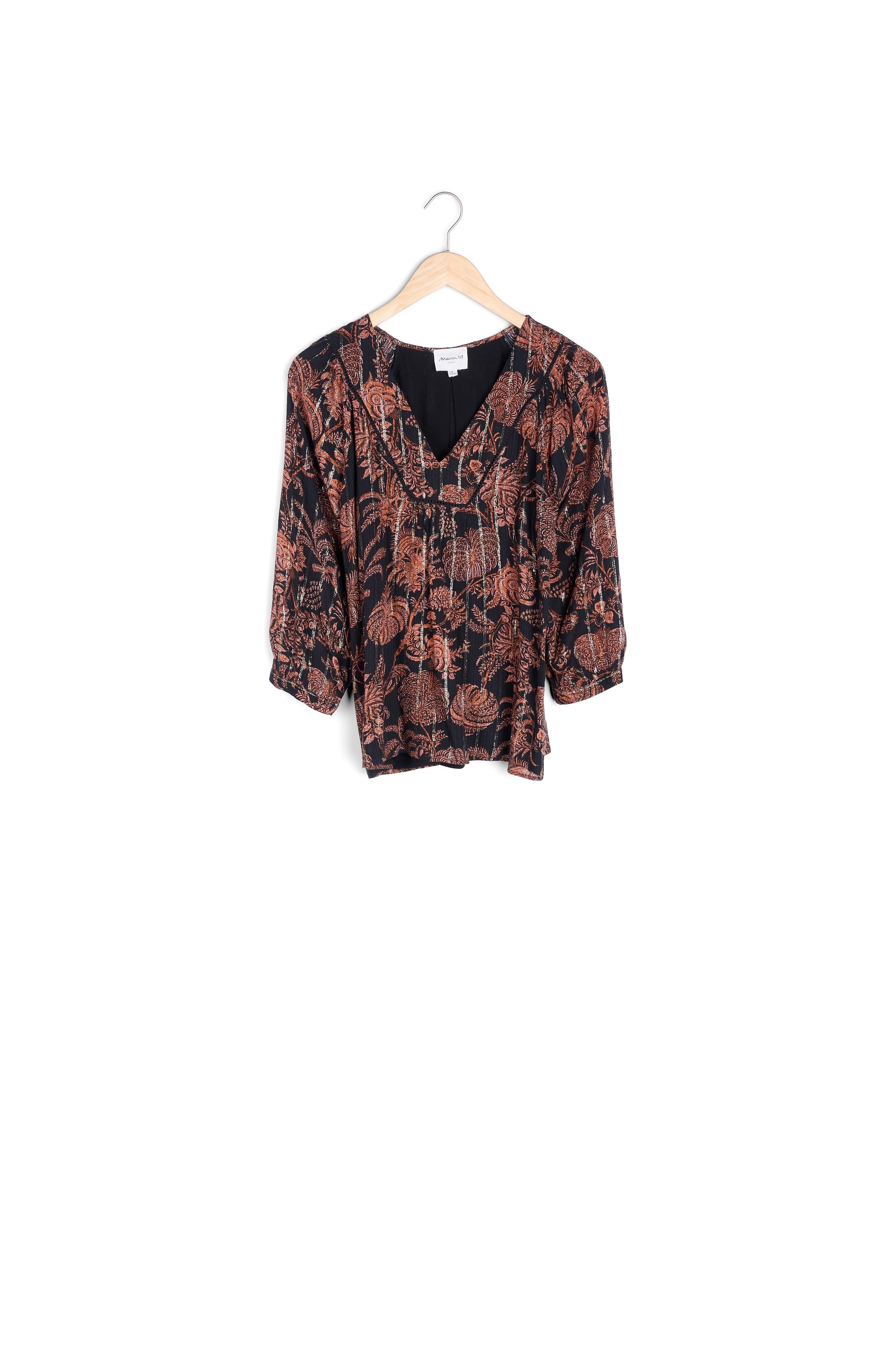 Blouse fluide imprimée noire et orangée Tolly Faume - seconde main