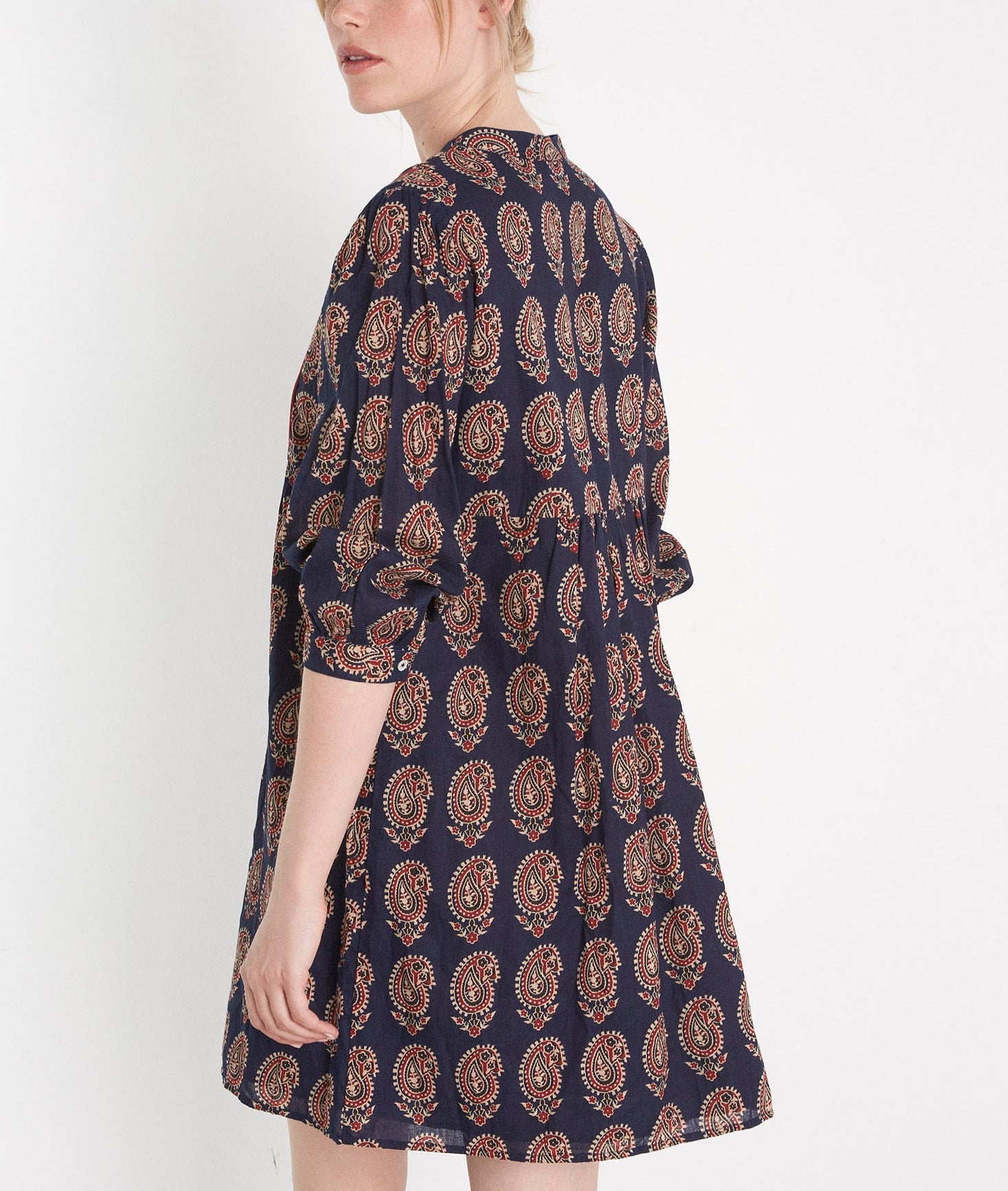 Robe courte imprimée en coton marine Hariana Faume - seconde main