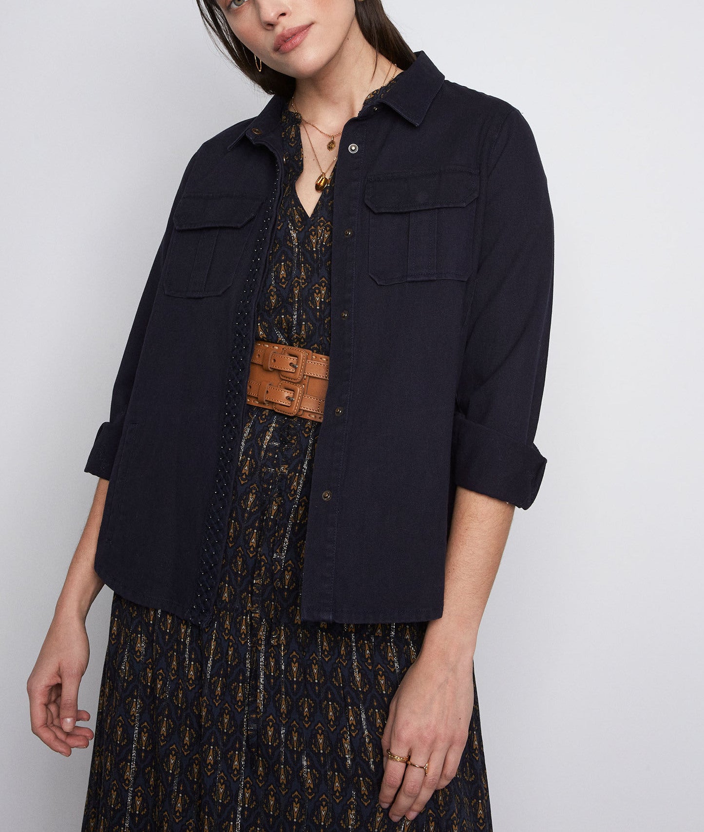 Chemise en coton perlé marine Filou Faume - seconde main