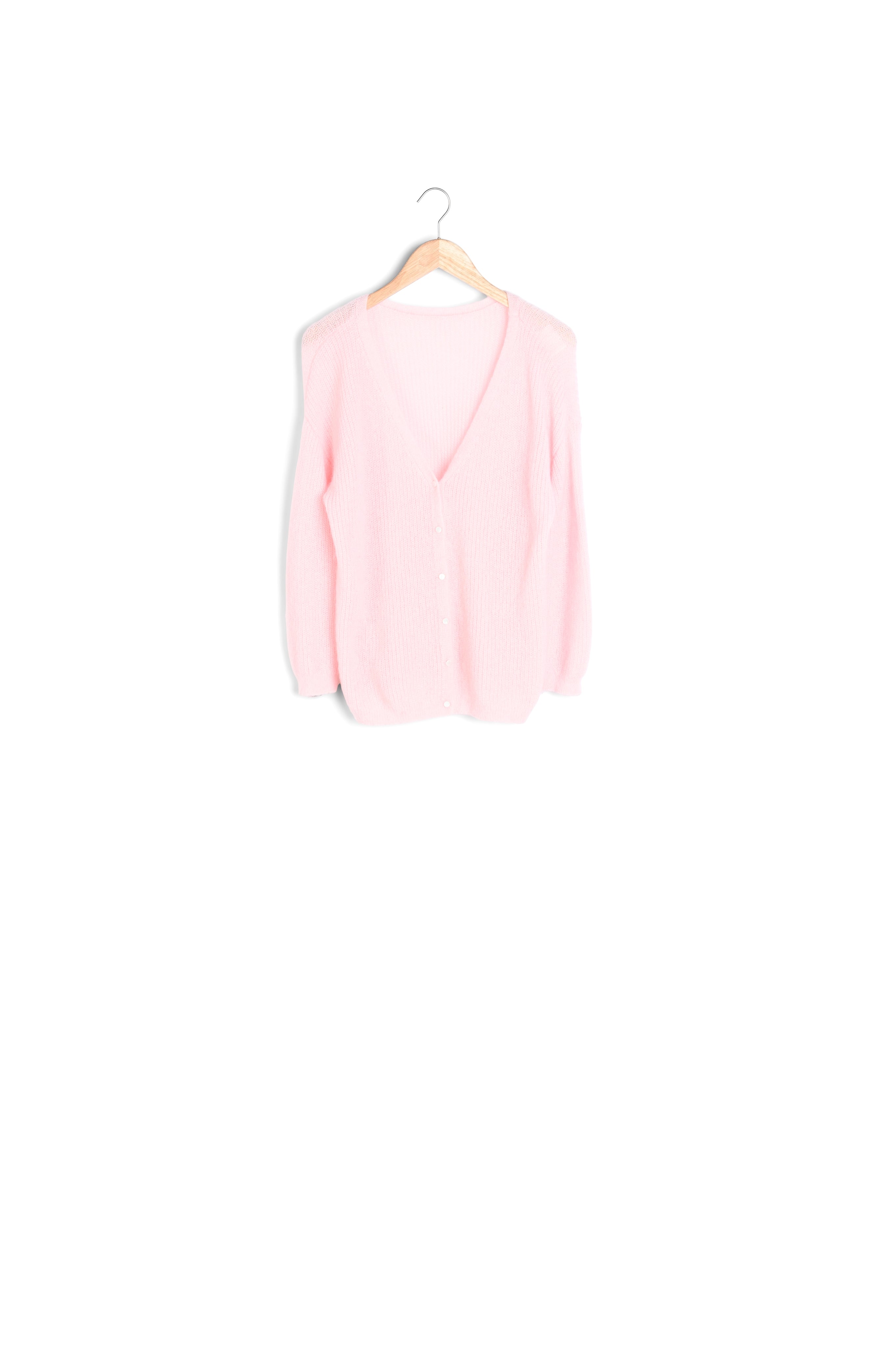 Cardigan en laine et polyamide recyclés rose poudré Paddy Faume - seconde main