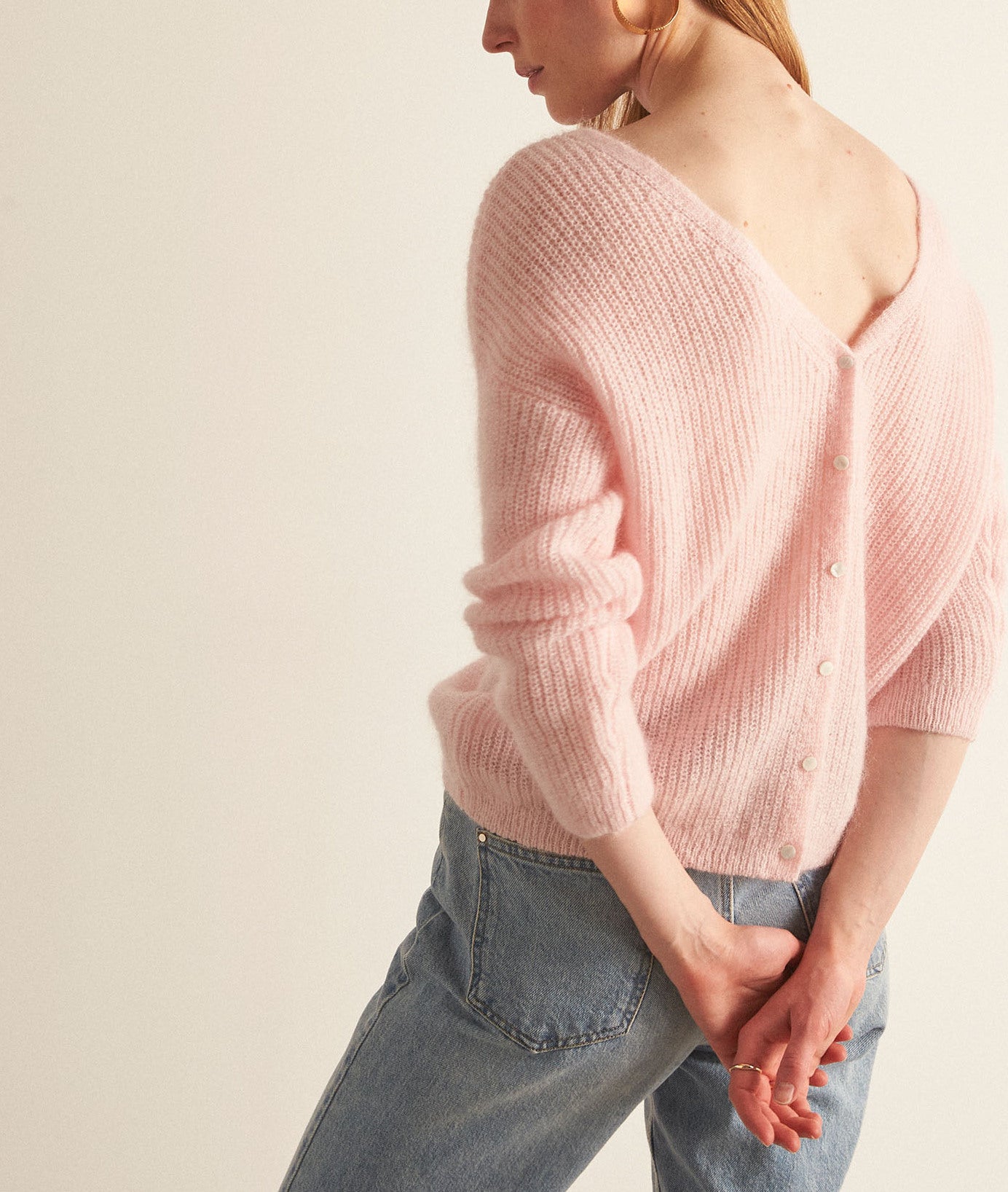 Cardigan en polyamide, laine et mohair rose poudré Paddy Faume - seconde main