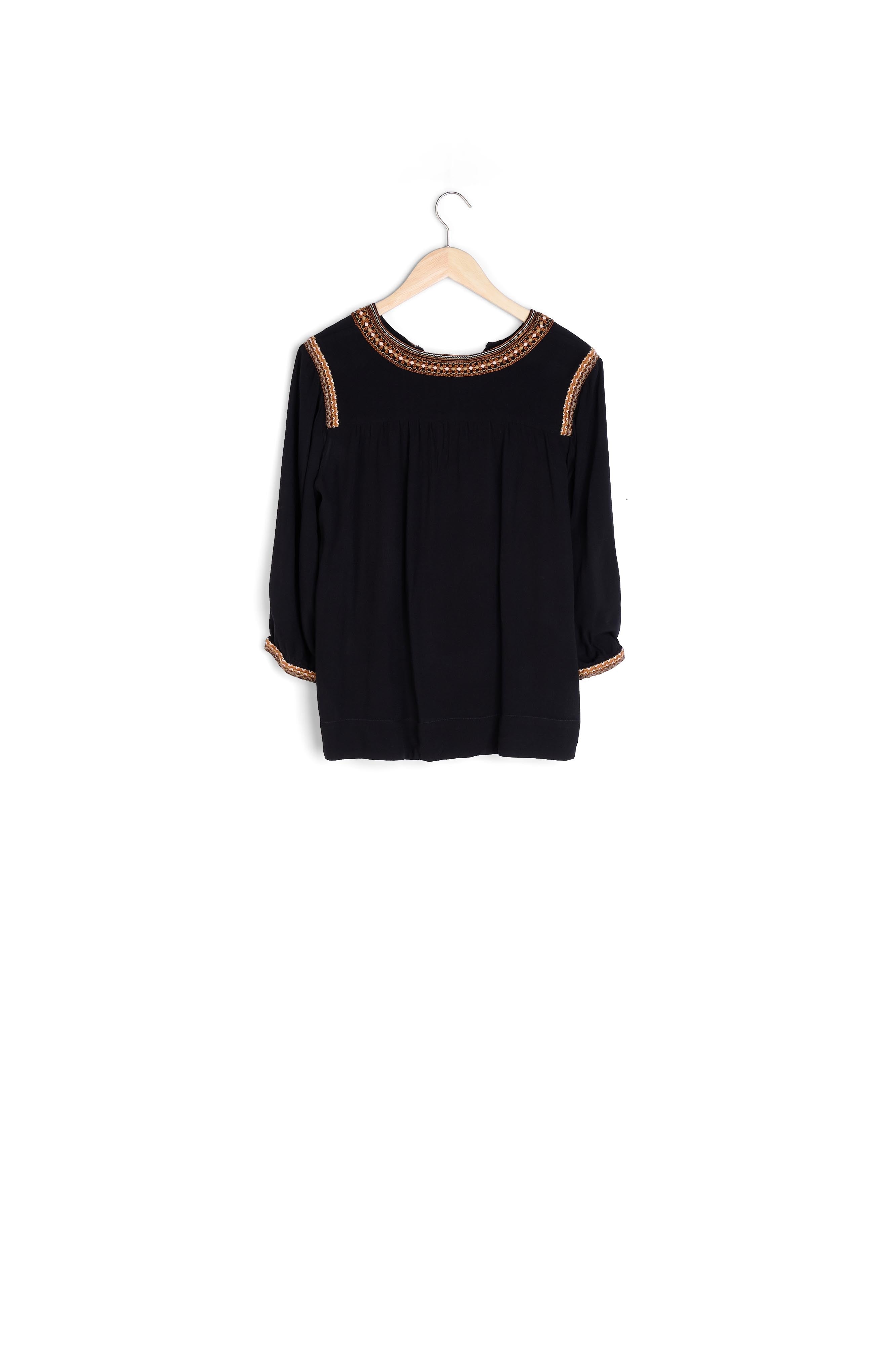 Blouse noire broderie ethnique Vita Faume - seconde main