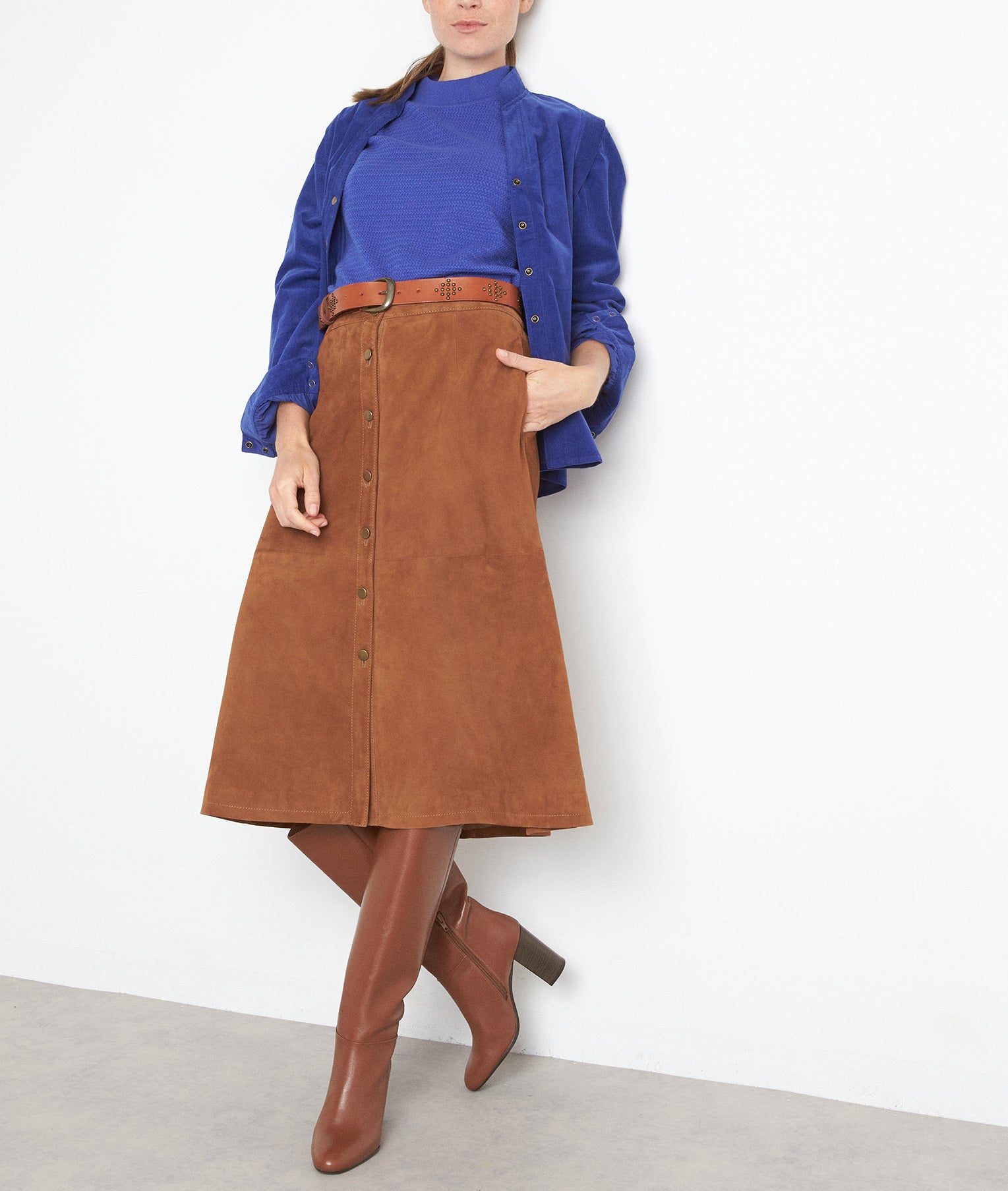 Chemise en velours milleraies de coton bleu Adam Faume - seconde main