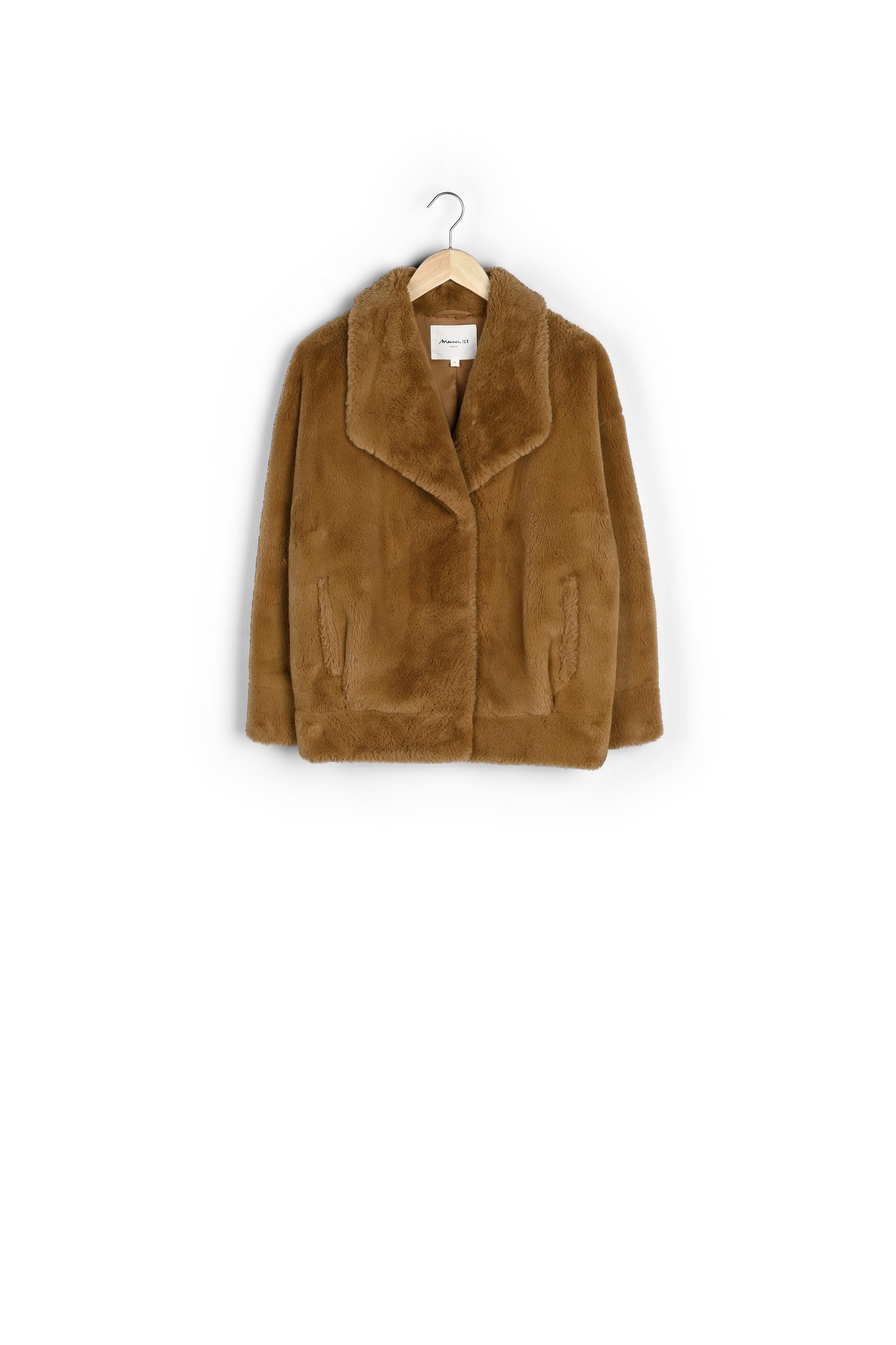 Manteau court en fausse fourrure camel Lauren Faume - seconde main