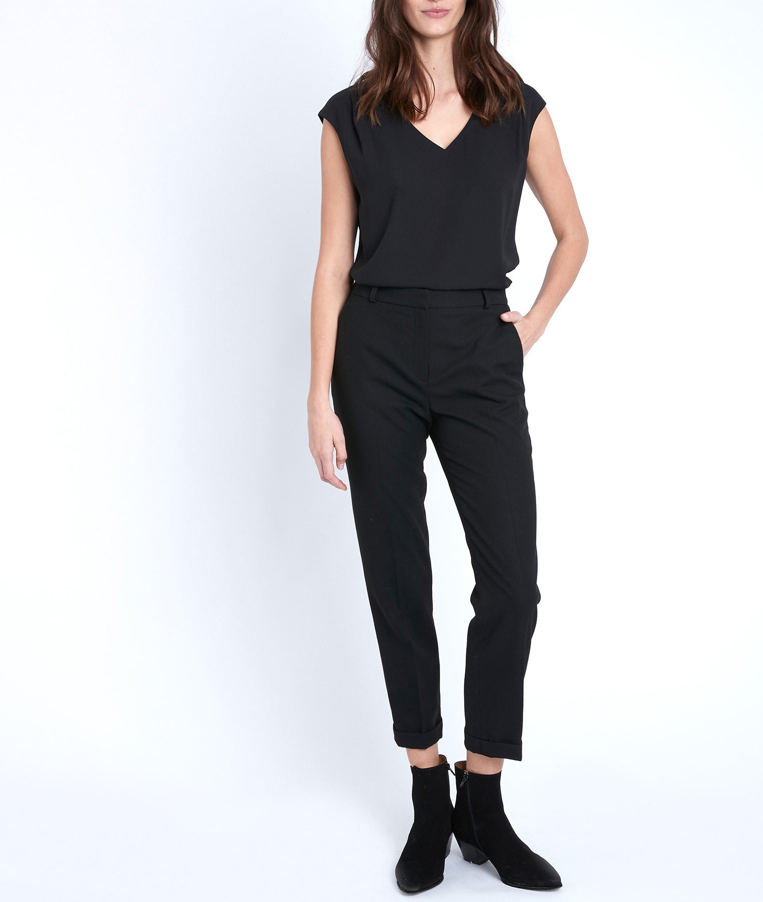 Pantalon cigarette piqué noir Felix Faume - seconde main