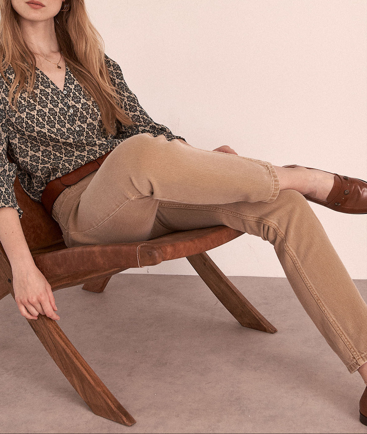 Jean en coton bio beige Prescilia Faume - seconde main