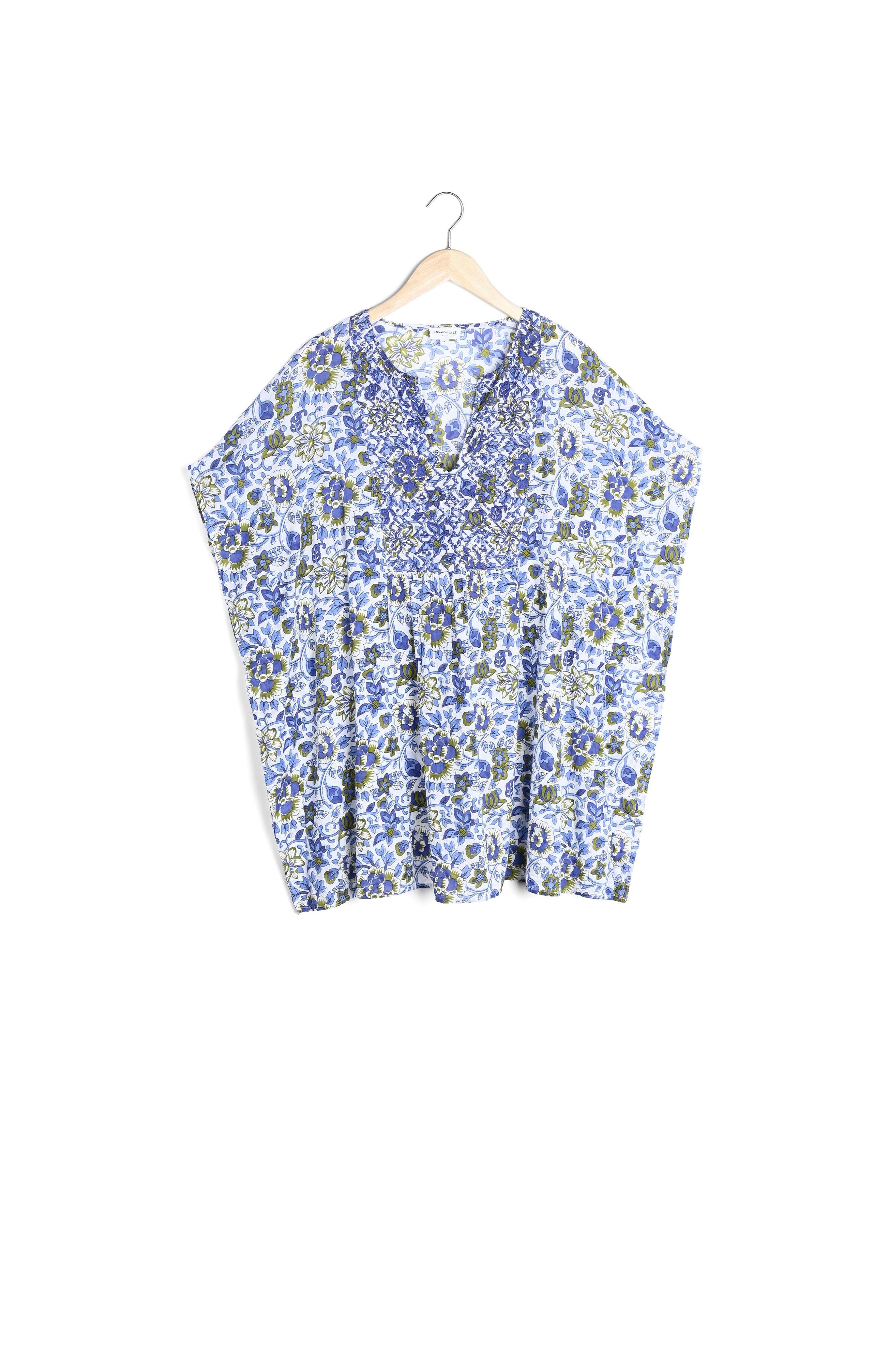 Caftan en coton imprimé blanc et bleu Remini Faume - seconde main