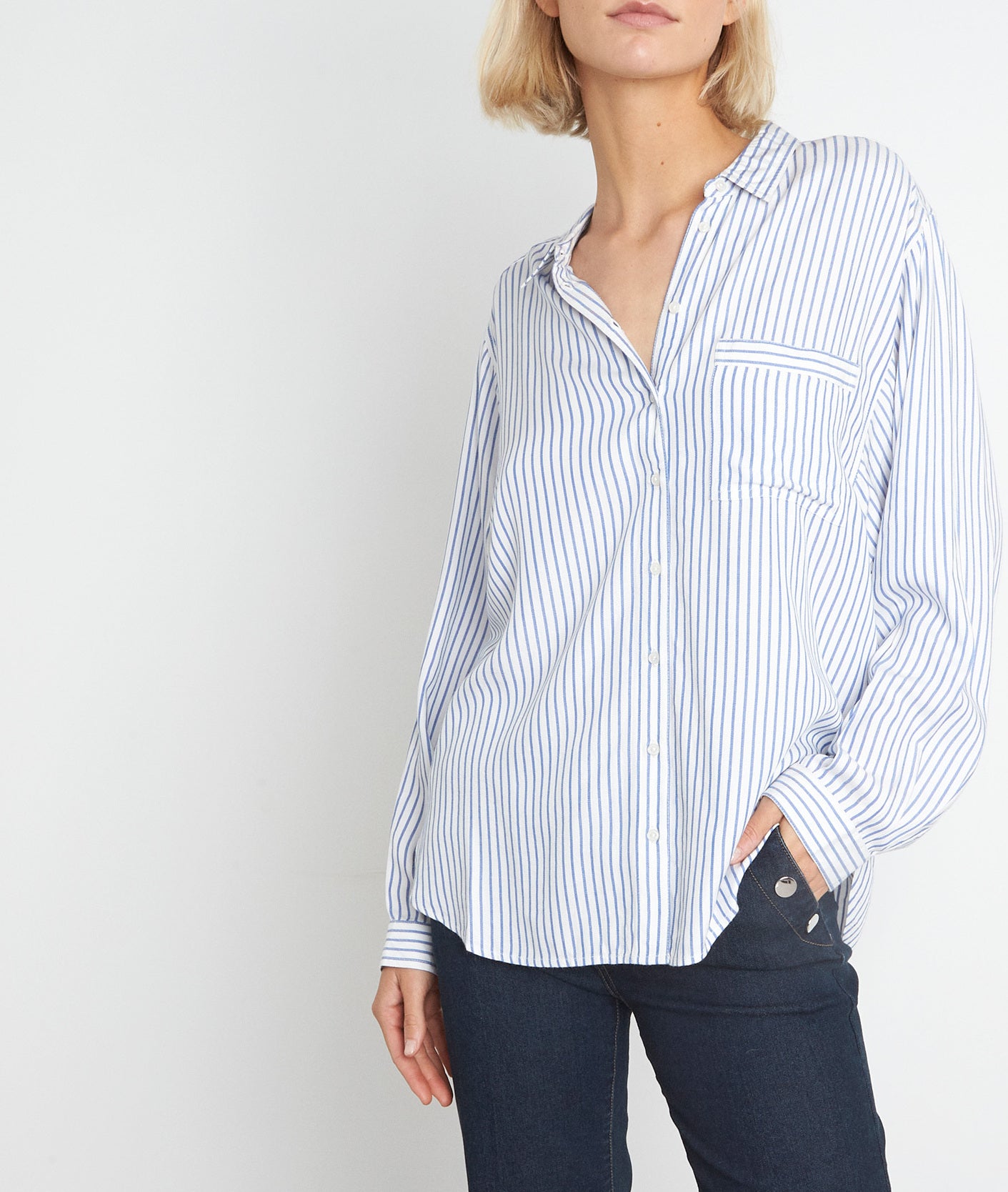 Chemise ample bleue et blanche à rayures Adila Faume - seconde main