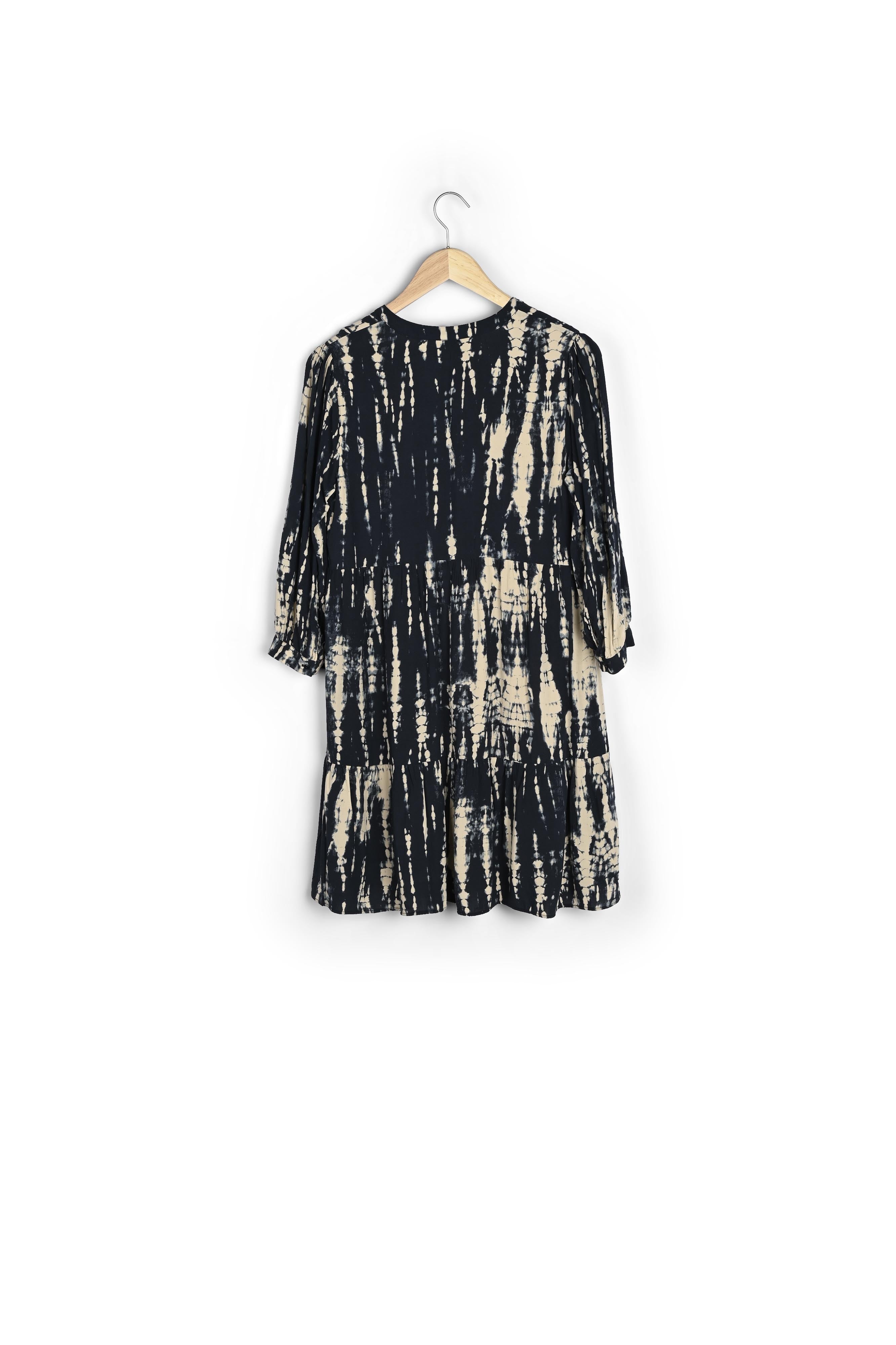 Robe courte évasée imprimée tie & dye noire Nadypso Faume - seconde main